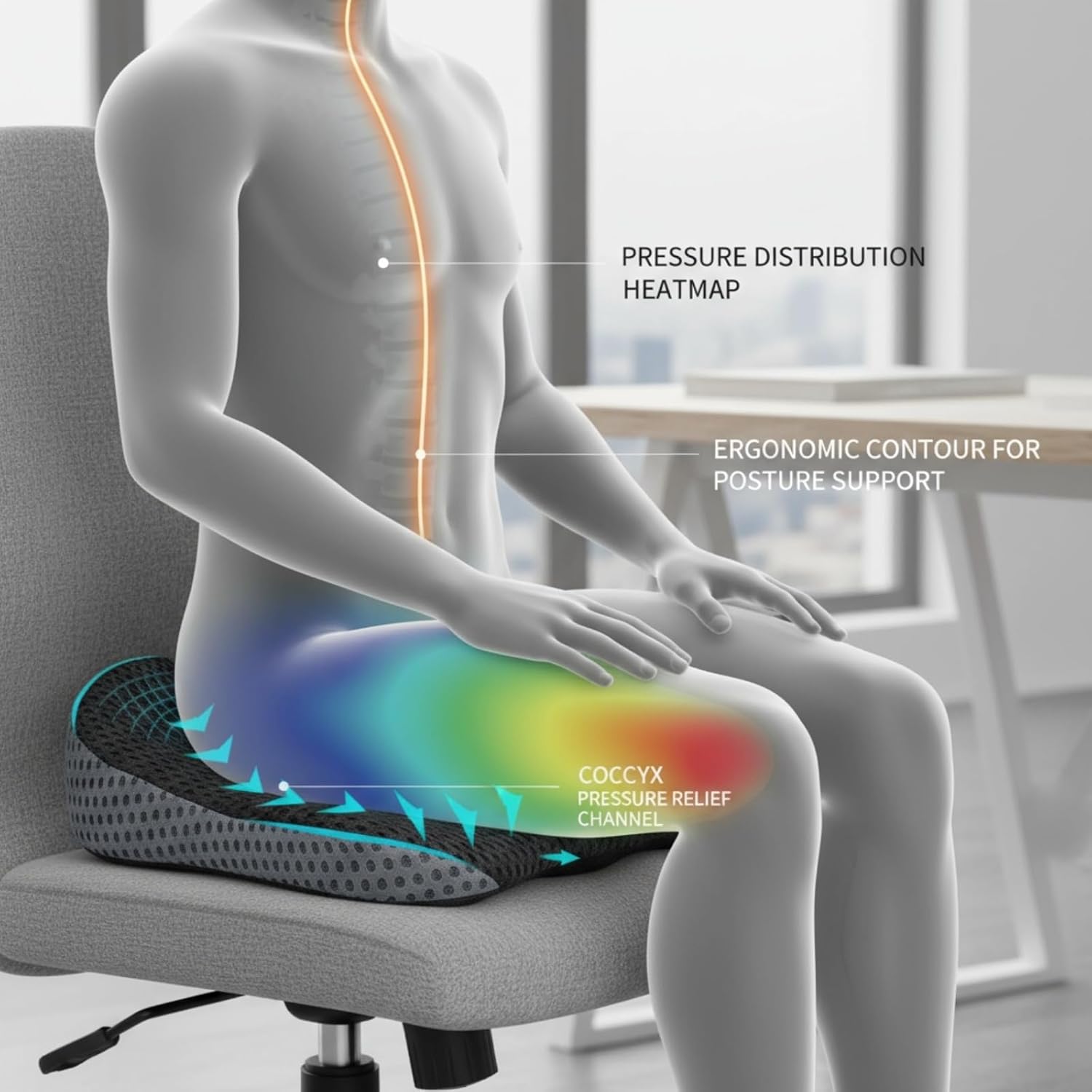 Cuscino Sedile Auto in Memory Foam con Rete 4D - immagine 4