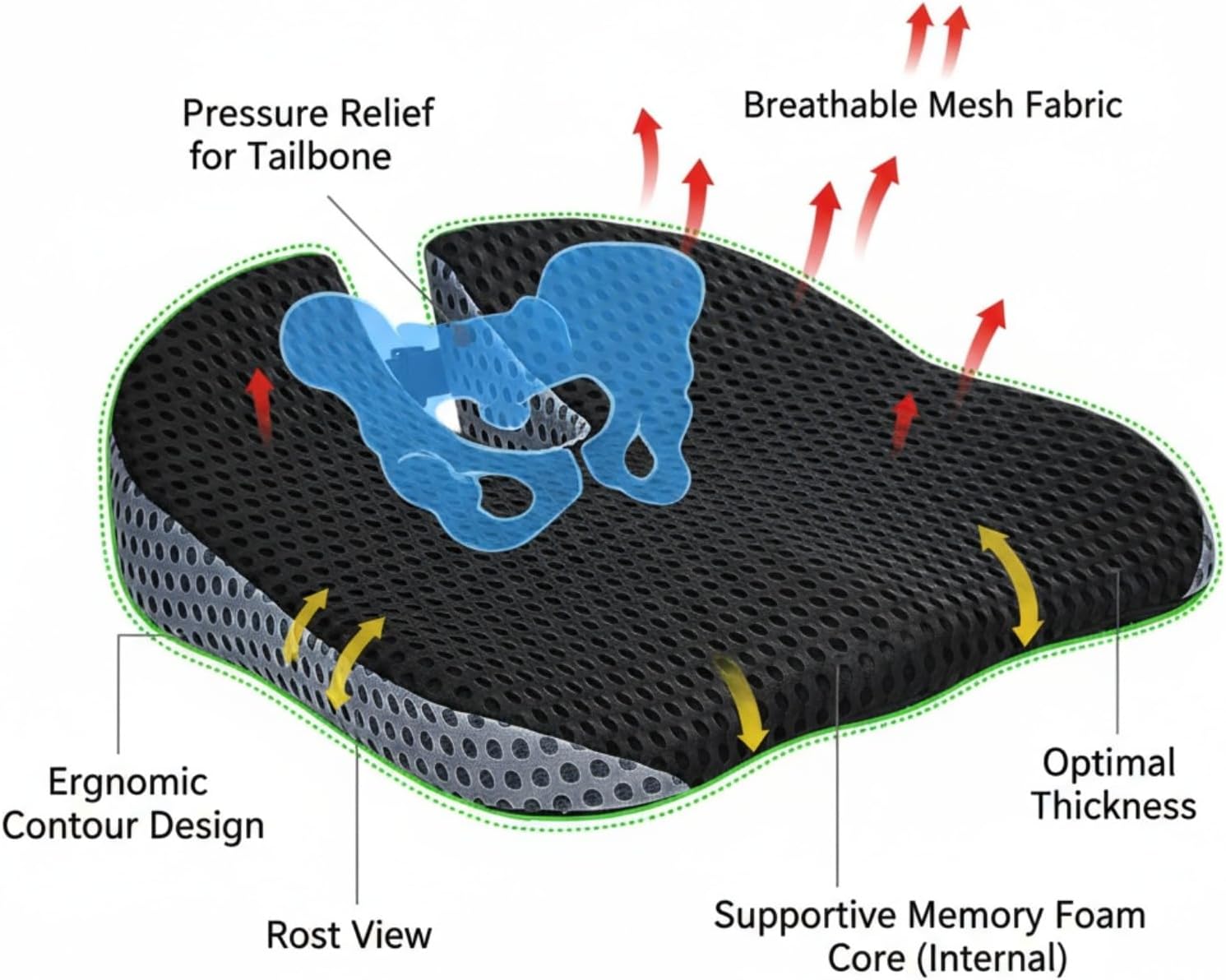 Cuscino Sedile Auto in Memory Foam con Rete 4D - immagine 5