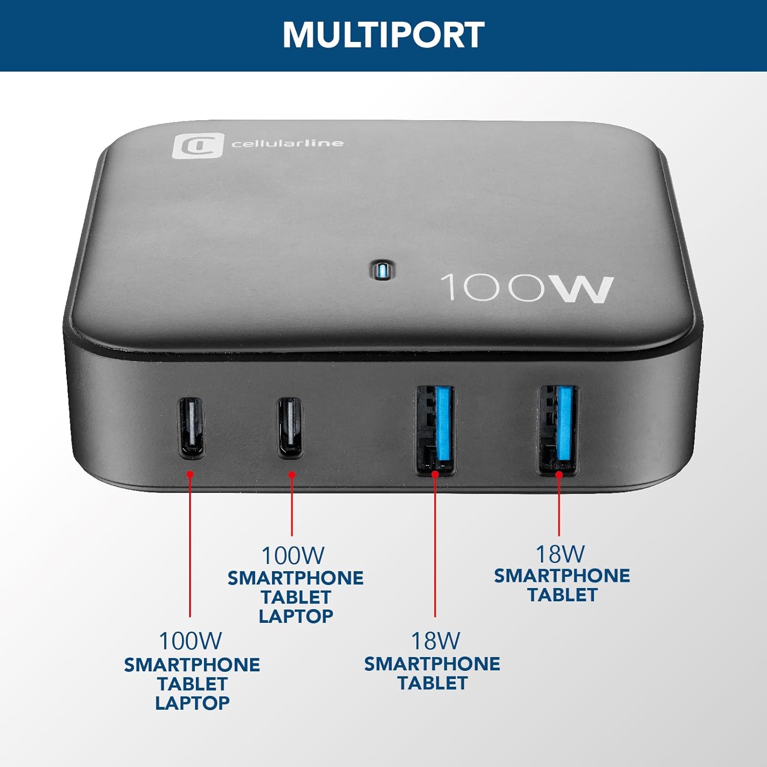 Cellularline MULTIPOWER MAGNUS 100W - Caricabatterie GaN 4 porte - immagine 4