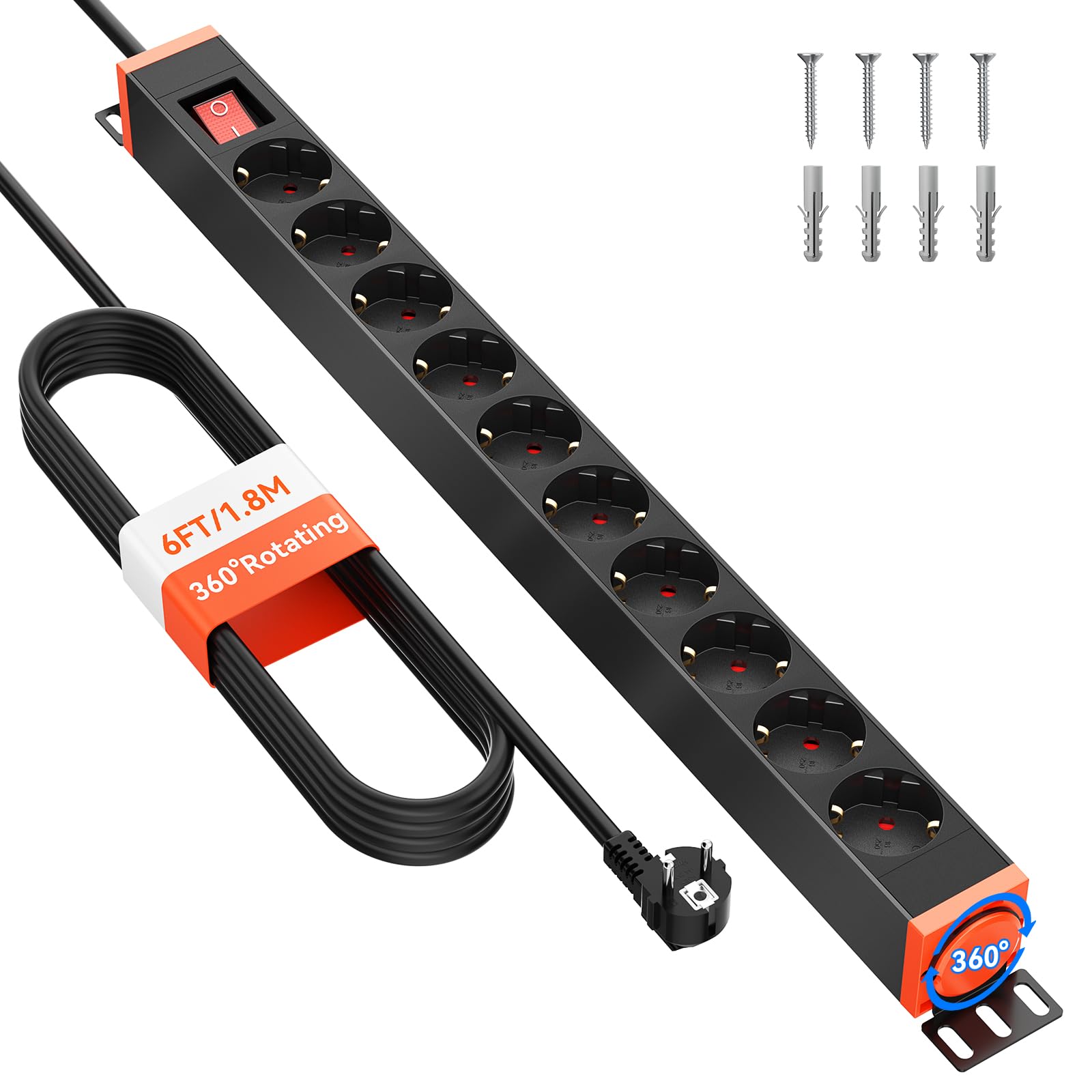 Ciabatta Elettrica 10 Prese con Protezione Sovratensione, Nera