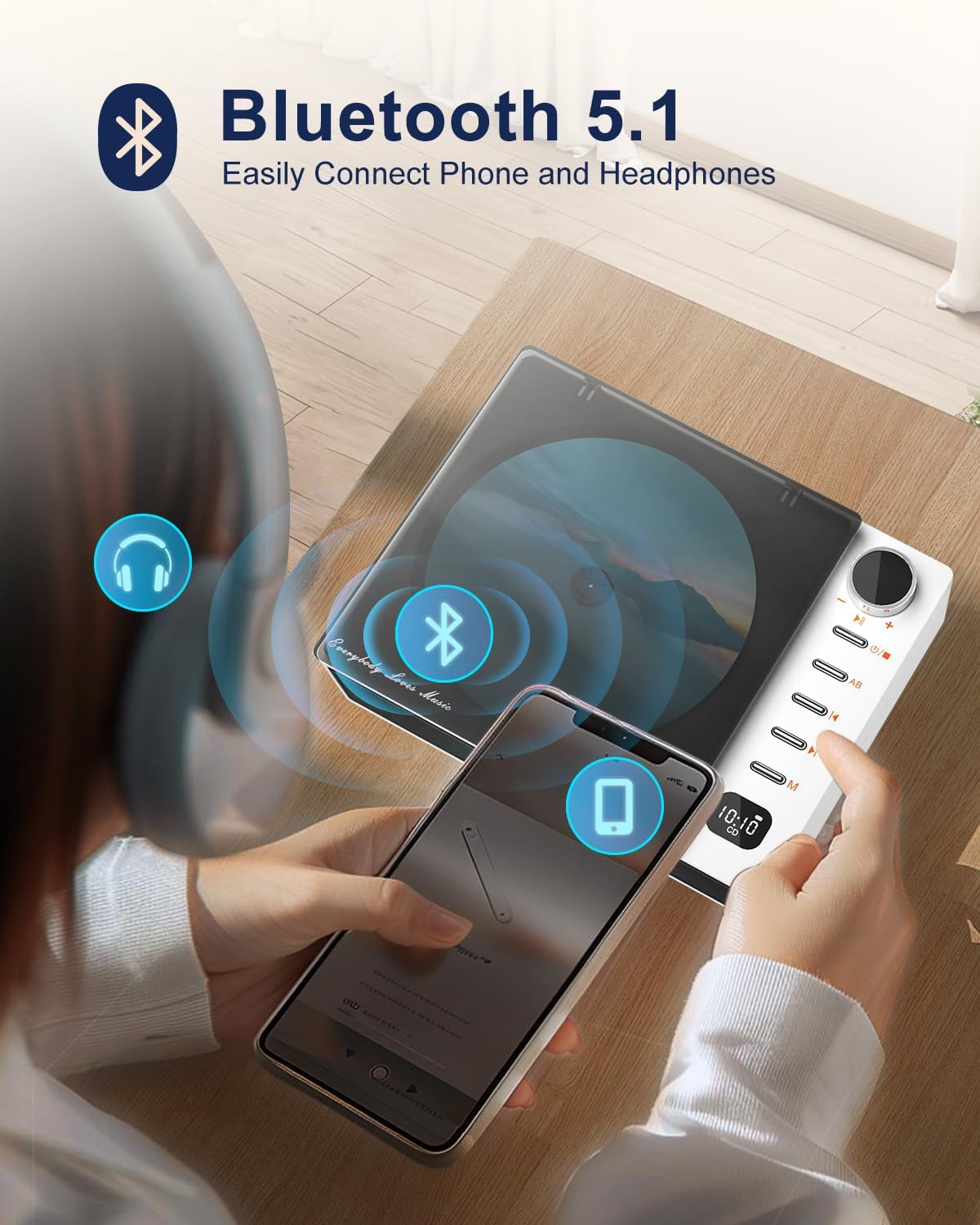 Leapwell Lettore CD Portatile con Bluetooth, Bianco - immagine 3