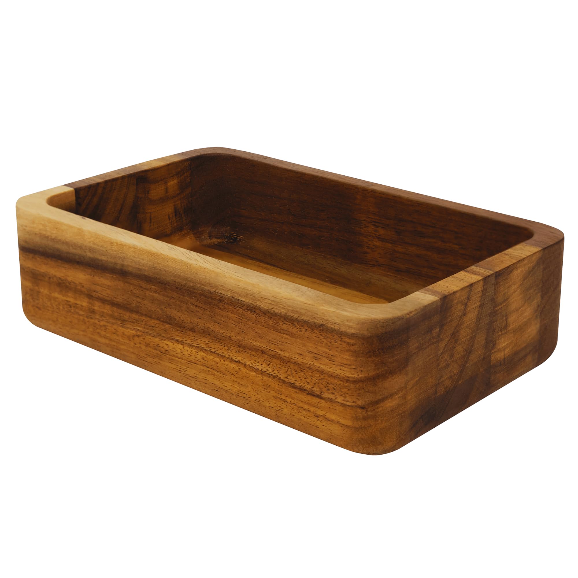 Jean & Len Organizer in legno di acacia, elegante contenitore per cosmetici, accessori e ufficio, con venature uniche, scatola di immagazzinaggio durevole, lavabile a mano, 18 x 12 x 5 cm