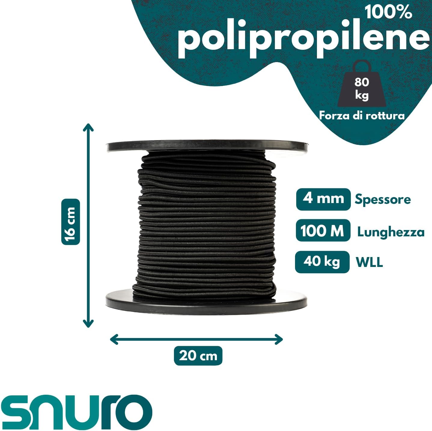 Corda Elastica Rotonda 4mm, 100M, Nera - immagine 2