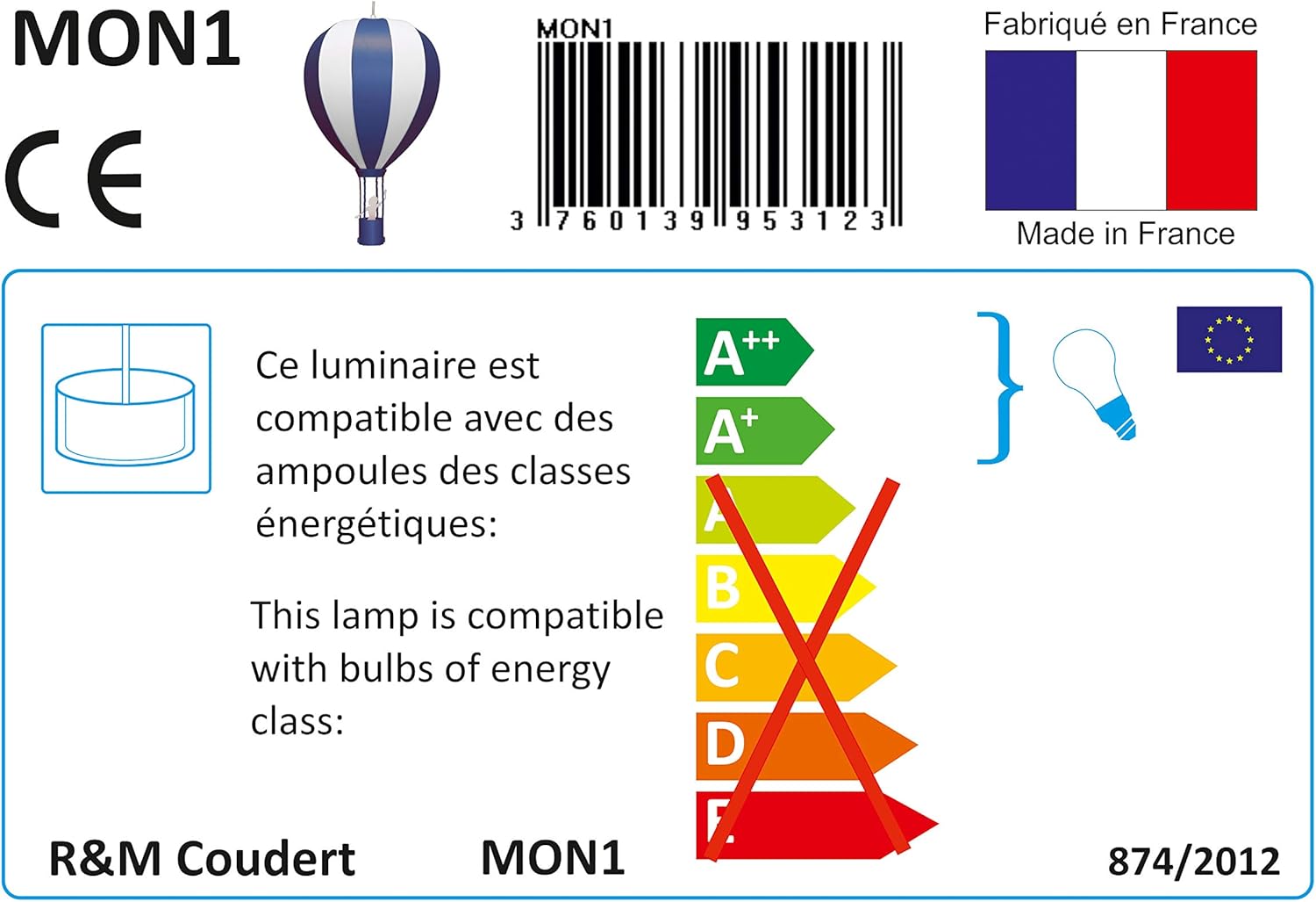 Lampadario da soffitto, a forma di mongolfiera, per bambino, colore: Blu - immagine 6