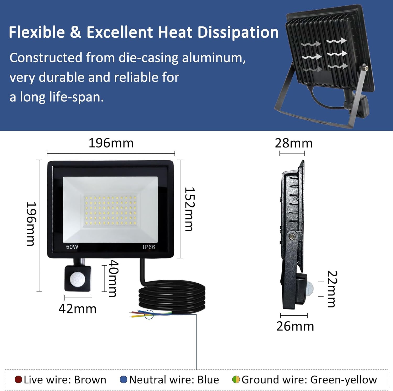 Caldarax Faretto LED Esterno 50W con Sensore - immagine 3