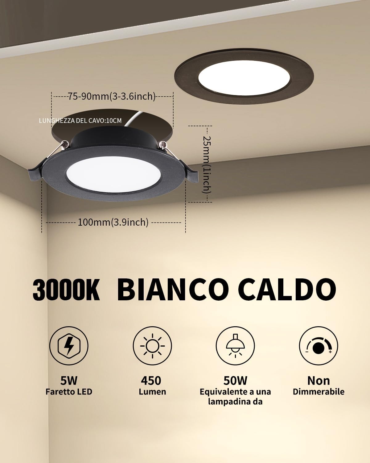 20 Faretti LED Incasso 5W Neri 3000K IP44 - immagine 2
