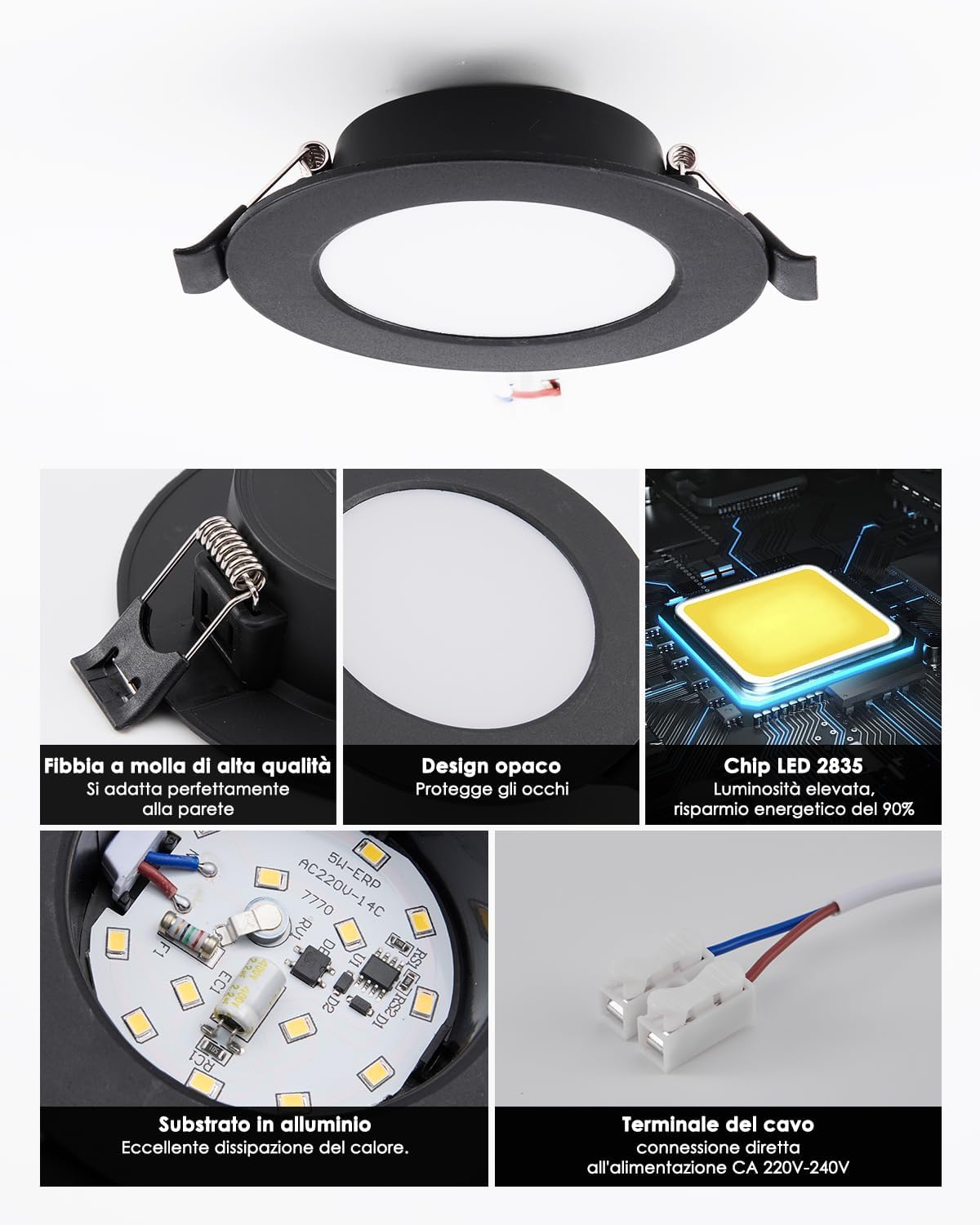 20 Faretti LED Incasso 5W Neri 3000K IP44 - immagine 5