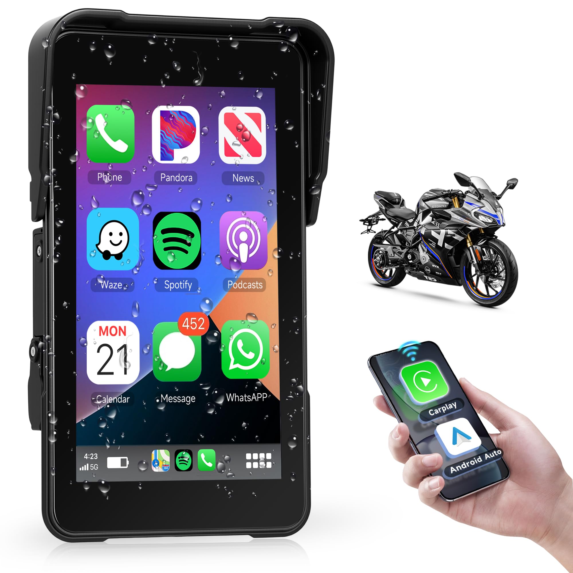 Wireless CarPlay 5" Verticale per Moto