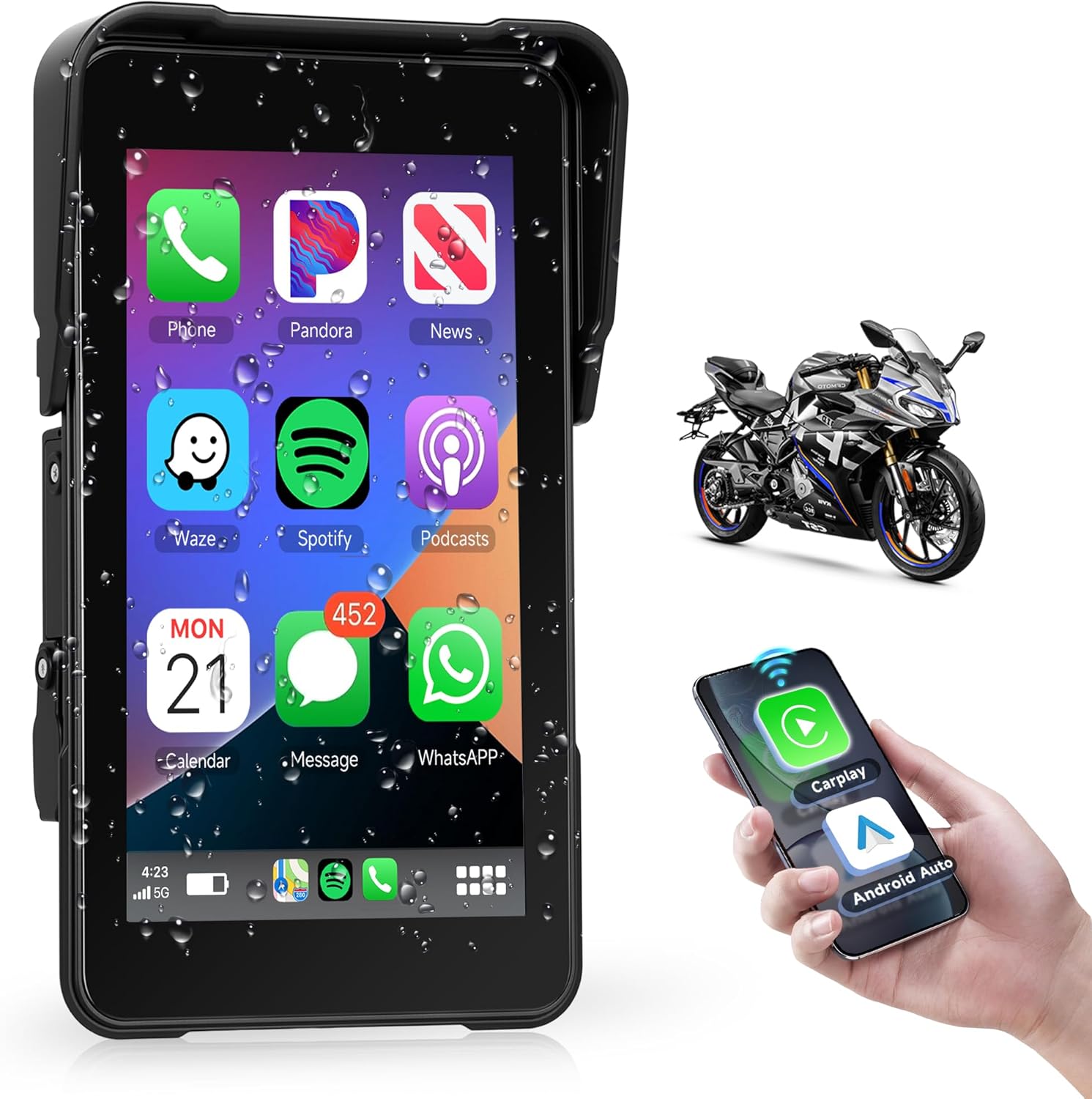 Wireless CarPlay 5" Verticale per Moto - immagine 1