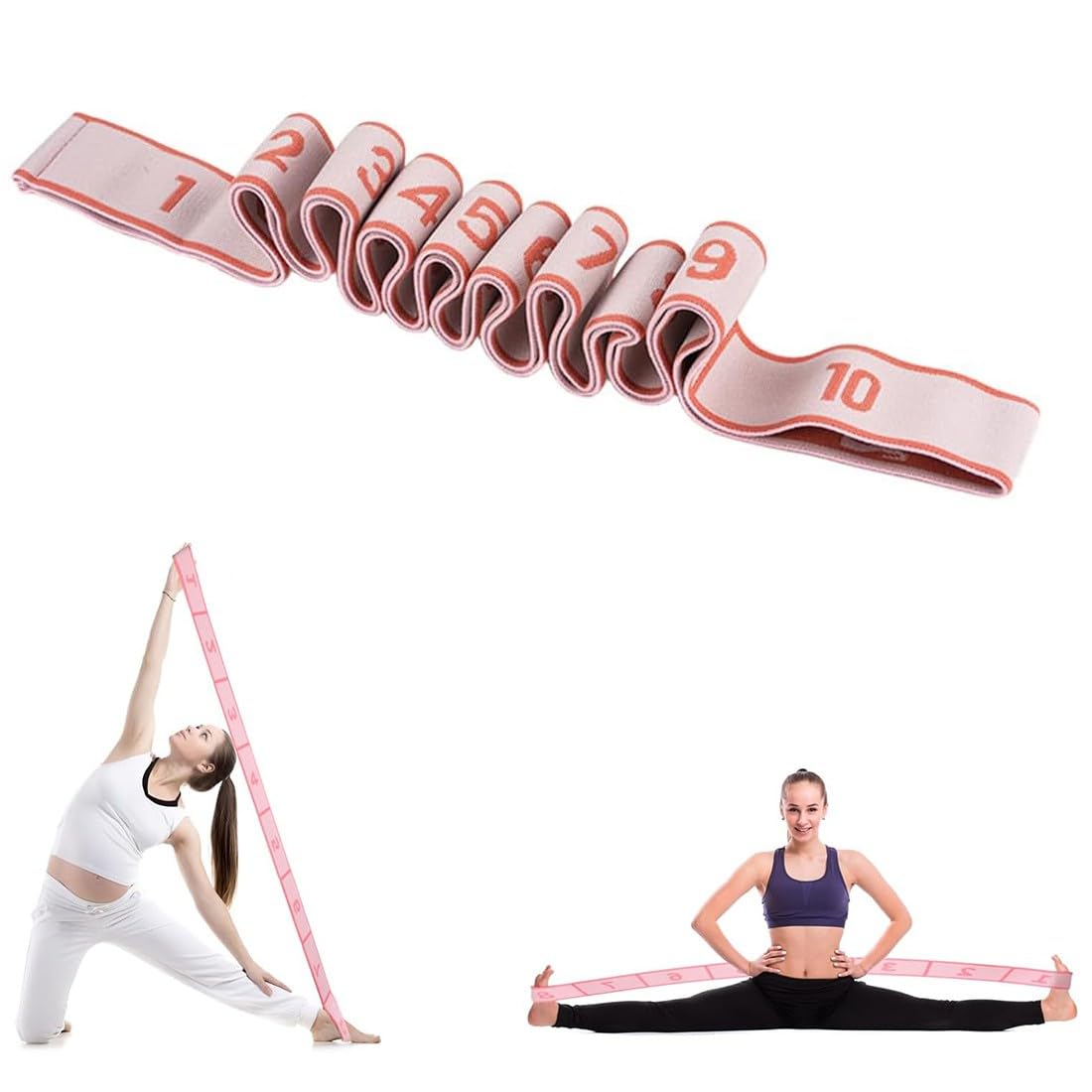 1 Pcs Elastico Fasce di Resistenza, Elastici Fitness Yoga Stretching Band con 10 Loops, Elastico Numerato Ginnastica Ritmica, Yoga Stretching Band,Fasce Elastiche Fitness per Yoga Pilates(Rosa)