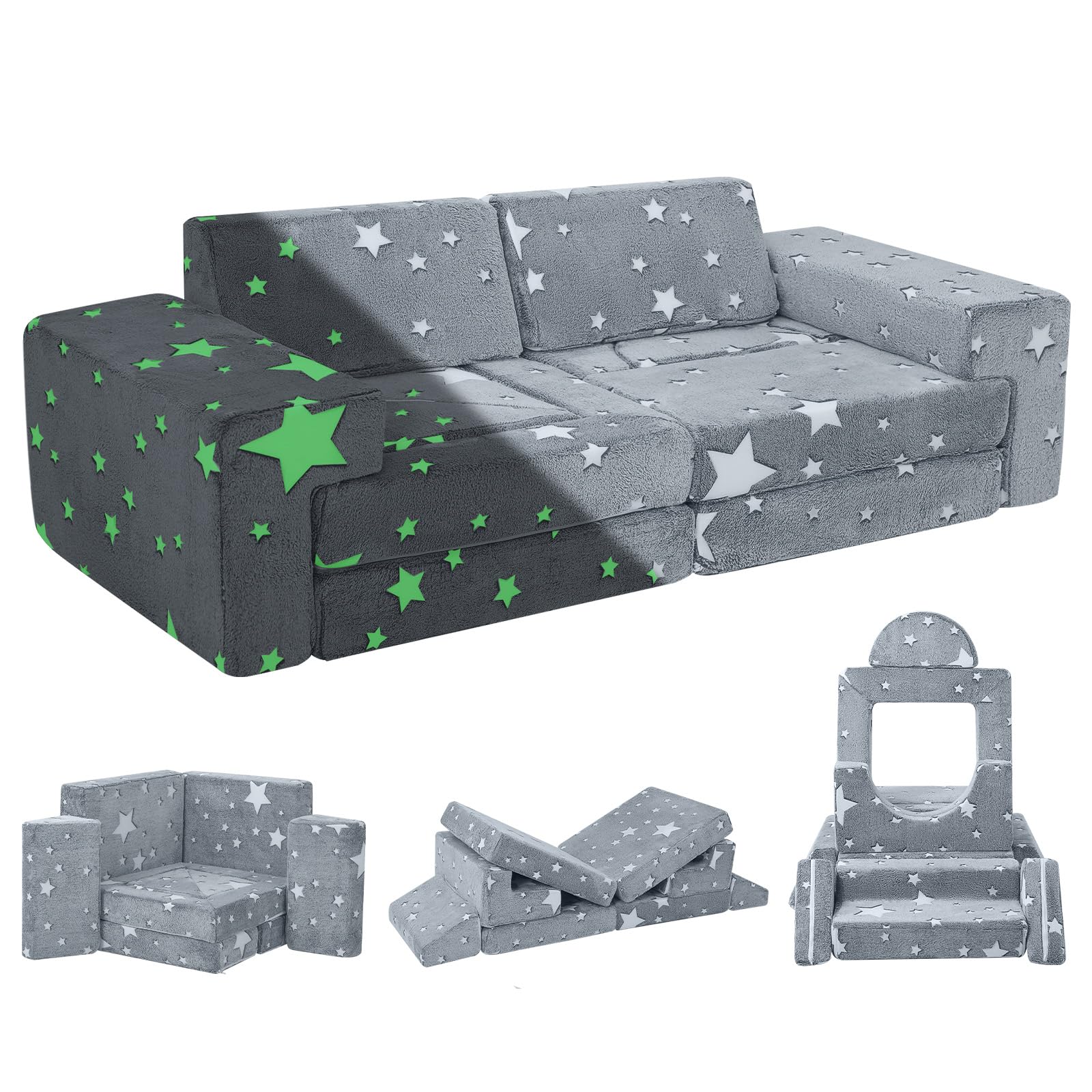 Memorecool Divano per Bambini Modulare Pieghevole, Grigio