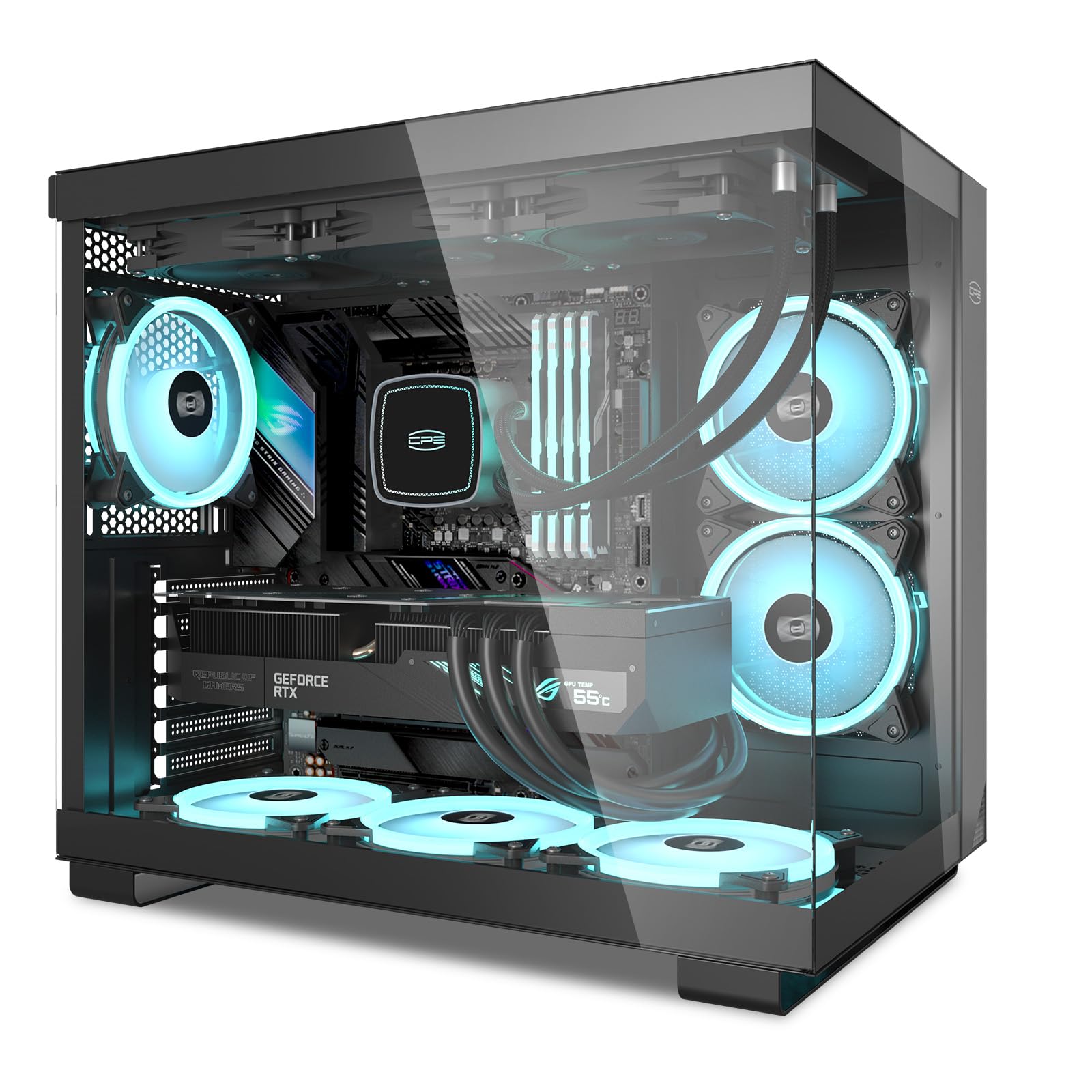 CPS C3T500 ARGB Tower ATX Case, Tower PC Case, PCCOOLER 6*120mm ARGB Fans, 2*Transparent glass,Type-C, 2*3.0 USB, LED Airflow Tower PC Gaming Case, Supporta radiatori da 240 280 360mm, T500 (Nero)