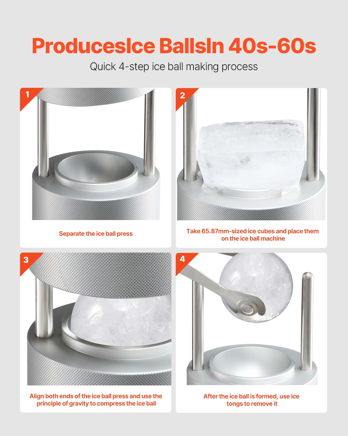 Vevor Pressa per Cubetti di Ghiaccio Rotondi 53mm - immagine 3