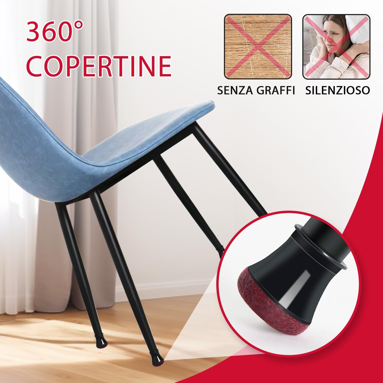 24 Pezzi Gommini per Sedie Rotondi Silicone Nero - immagine 3