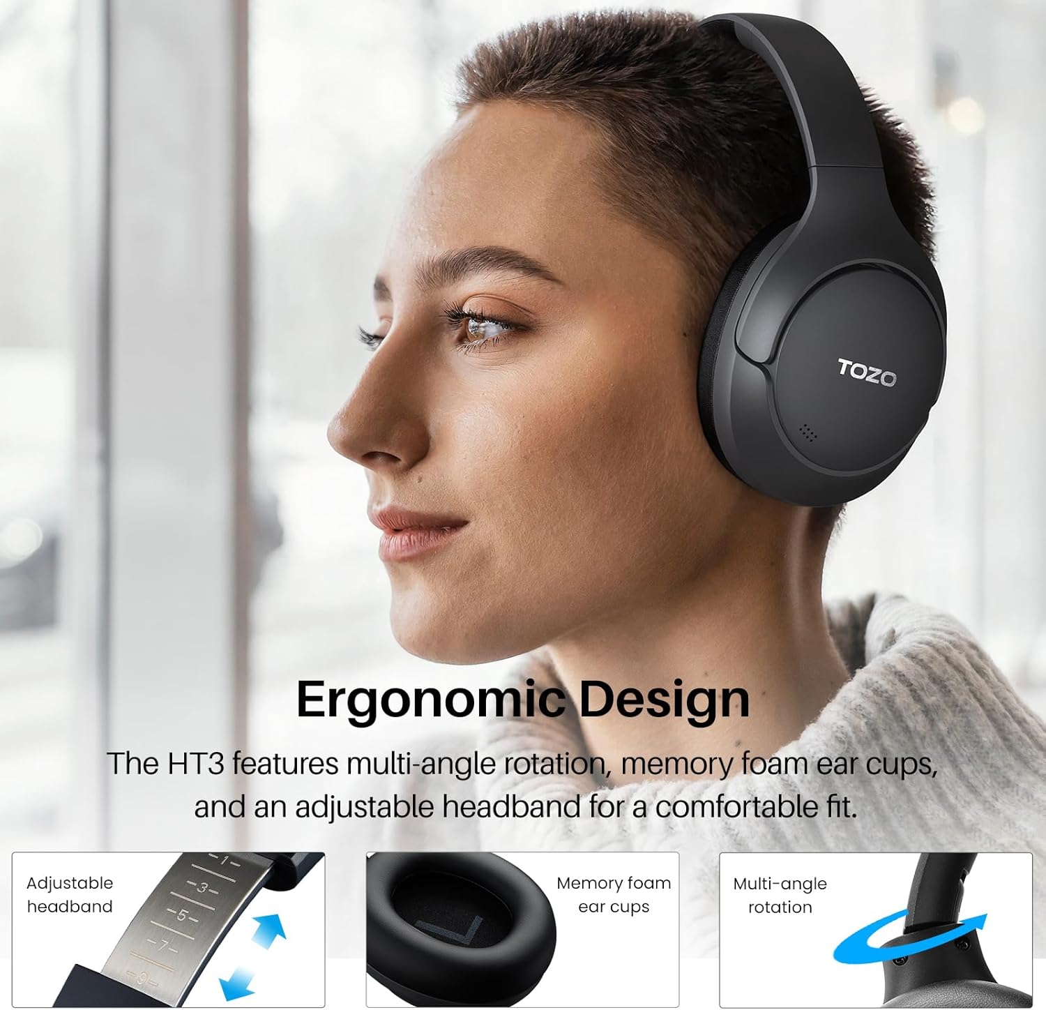Tozo HT3 Cuffie Bluetooth 6.0 Ibrido ANC, Nero - immagine 7