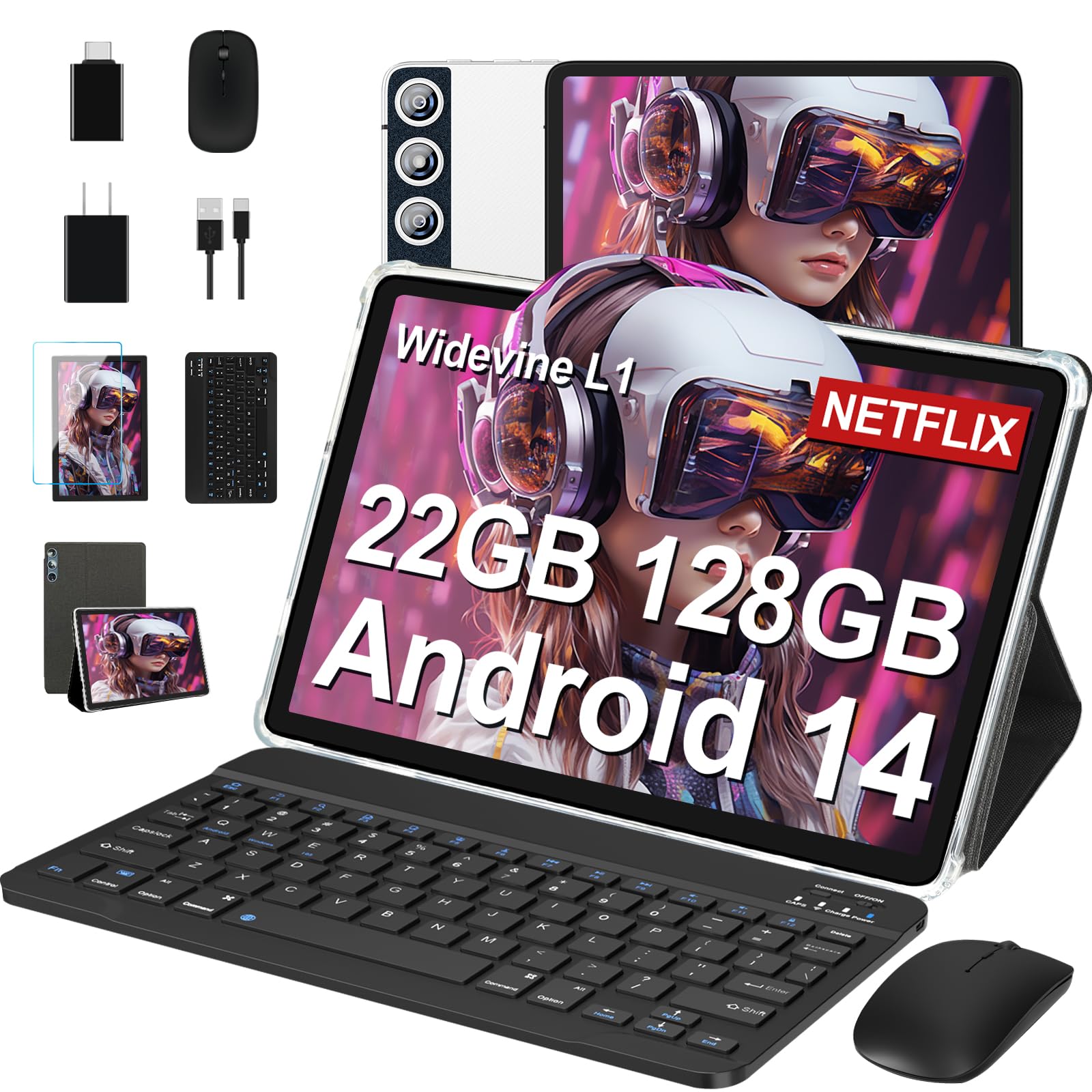 Dmoao Tablet Android 14 22GB RAM + 128GB ROM, Argento