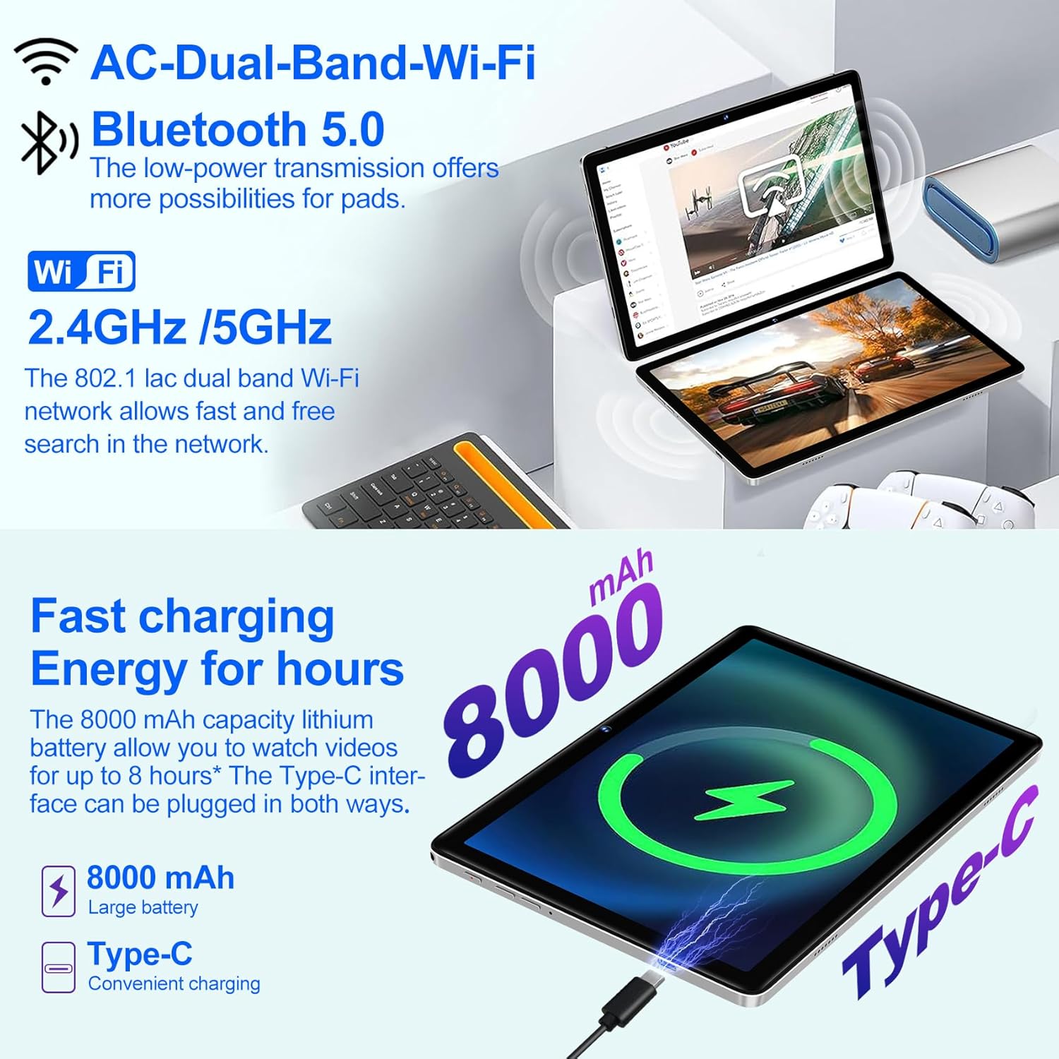 Dmoao Tablet Android 14 22GB RAM + 128GB ROM, Argento - immagine 3