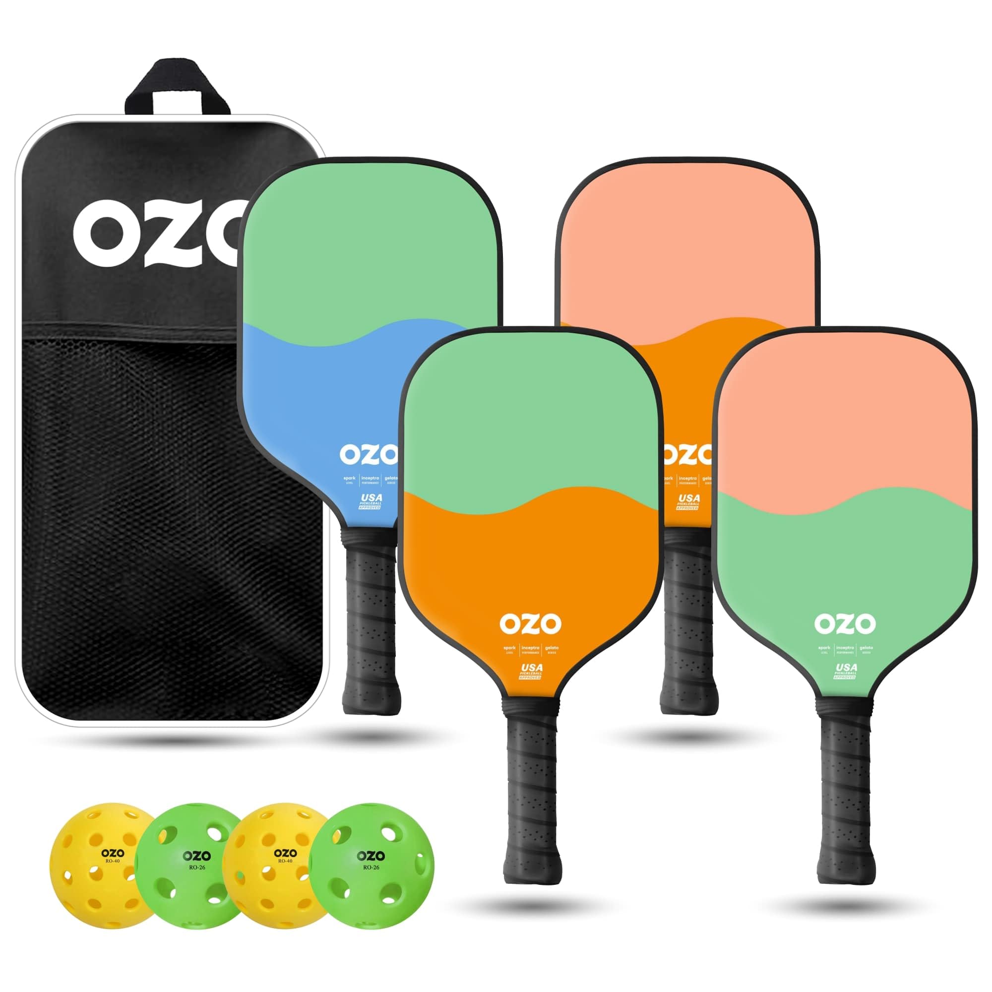 OZO Set of 4 Paddles + 4 Balls, Paddle Unisex Adulto