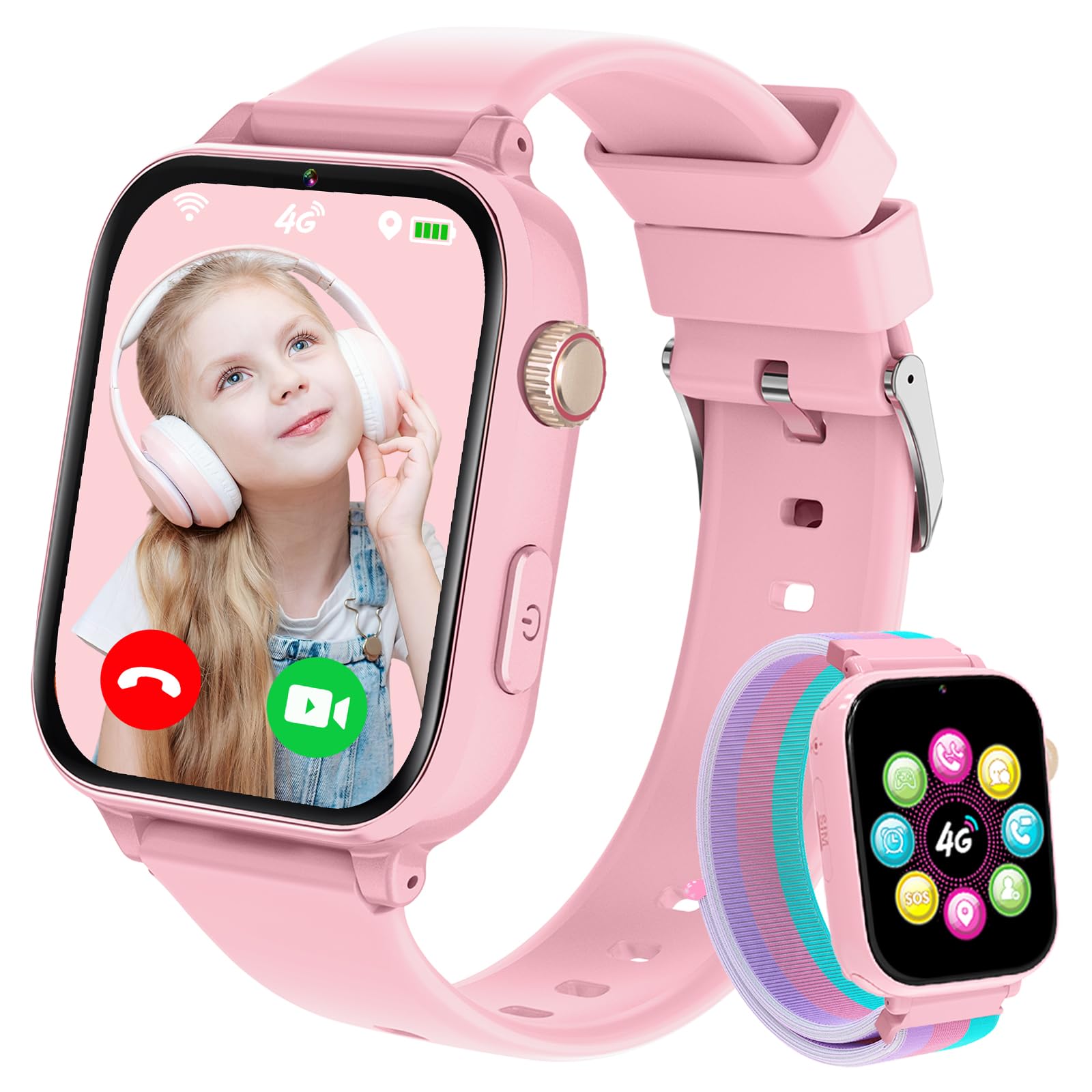 Smartwatch Bambini GPS 4G con Telefono, Rosa