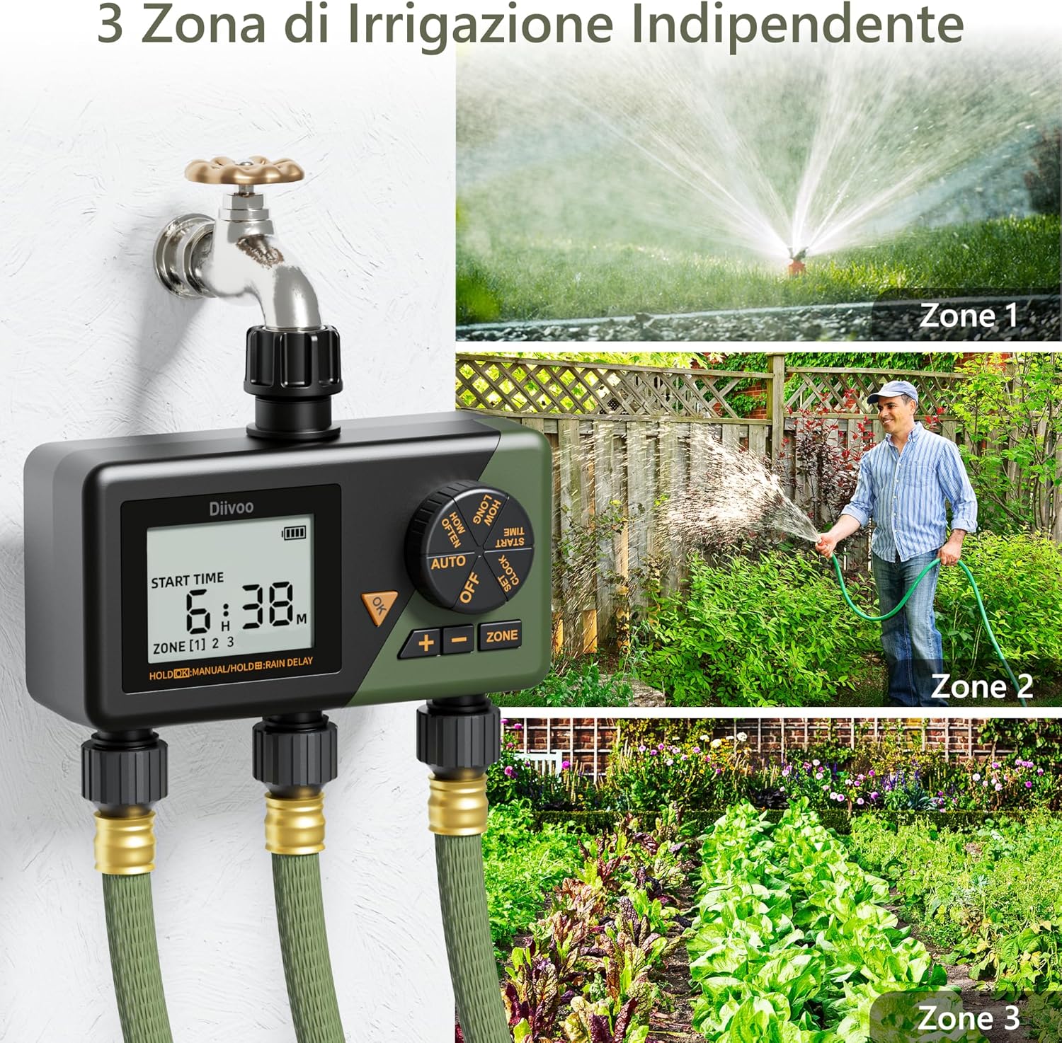 Diivoo Irrigazione Computerizzata 3 Uscite - immagine 2