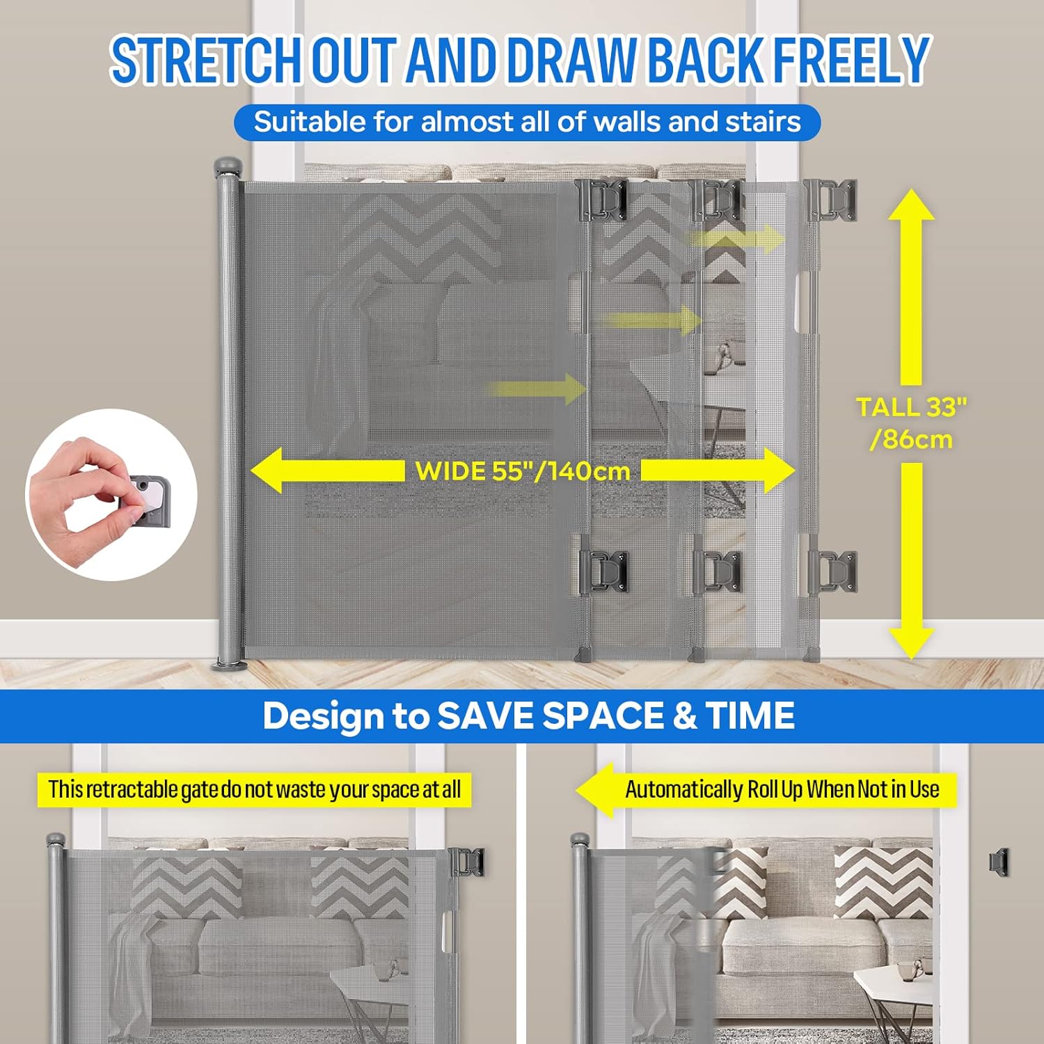Cancelletto Estensibile per Bambini 0-140 cm, Grigio - immagine 2