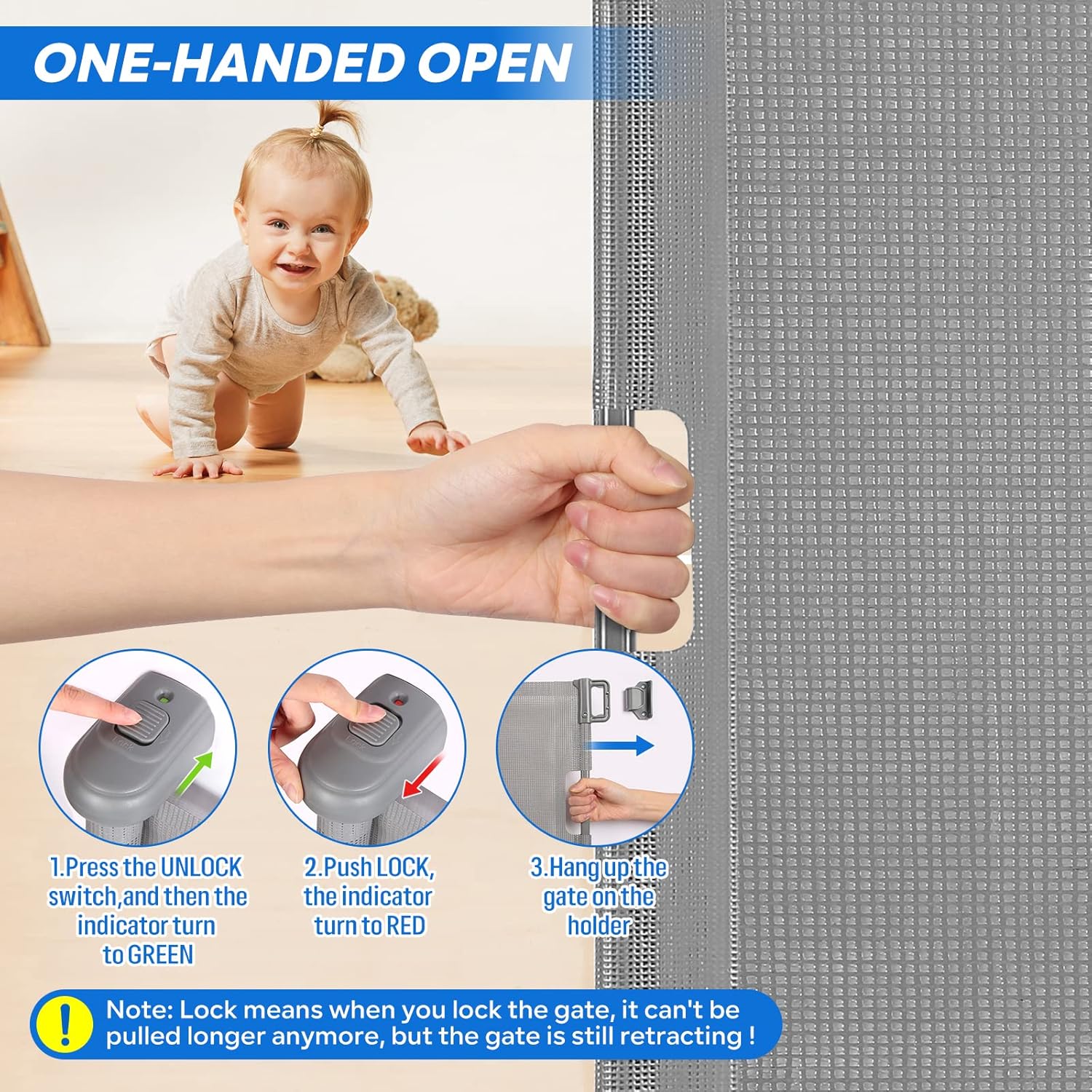 Cancelletto Estensibile per Bambini 0-140 cm, Grigio - immagine 3