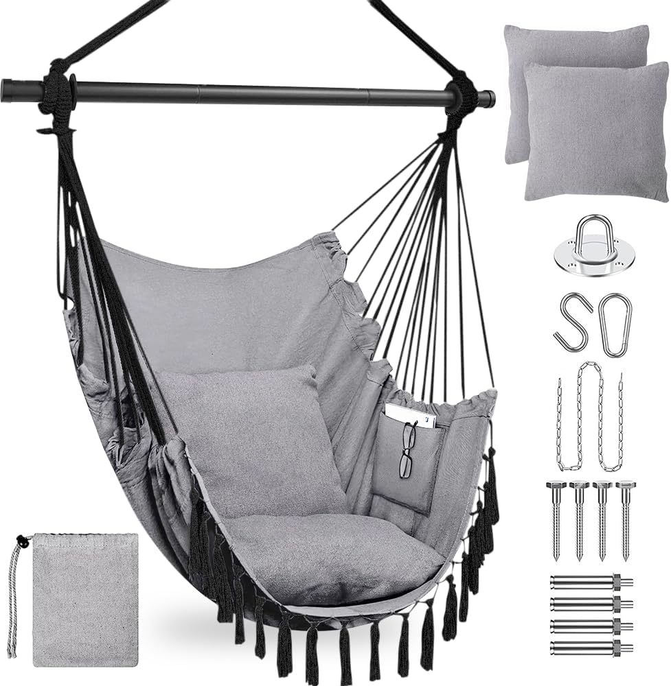 Poltrona Sospesa da Giardino con 2 Cuscini, Grigio Chiaro