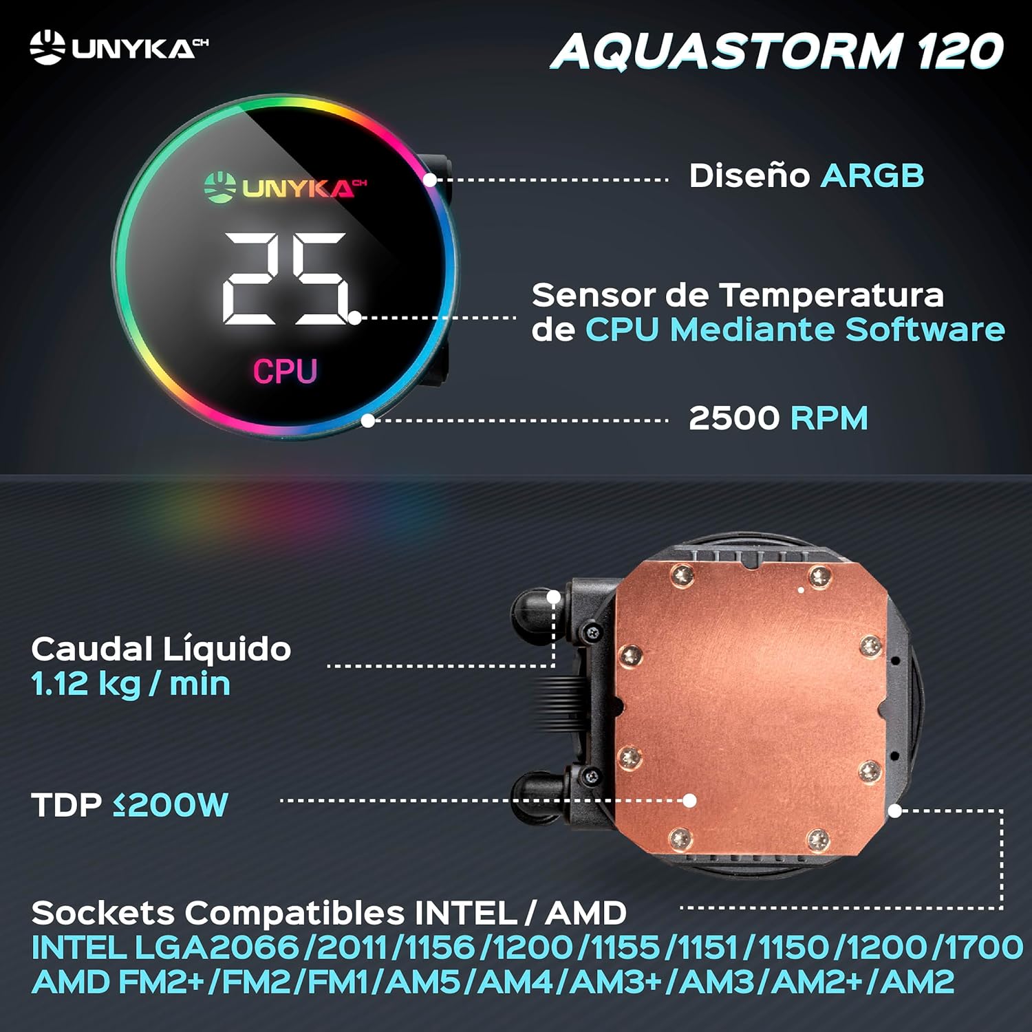 AQUASTORM Black 120 - Raffreddamento Liquido CPU - immagine 5