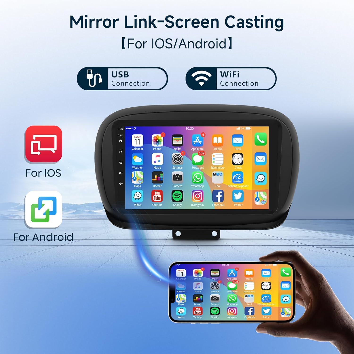 Autoradio Android 13 per FIAT 500X 9" HD Touchscreen - immagine 6