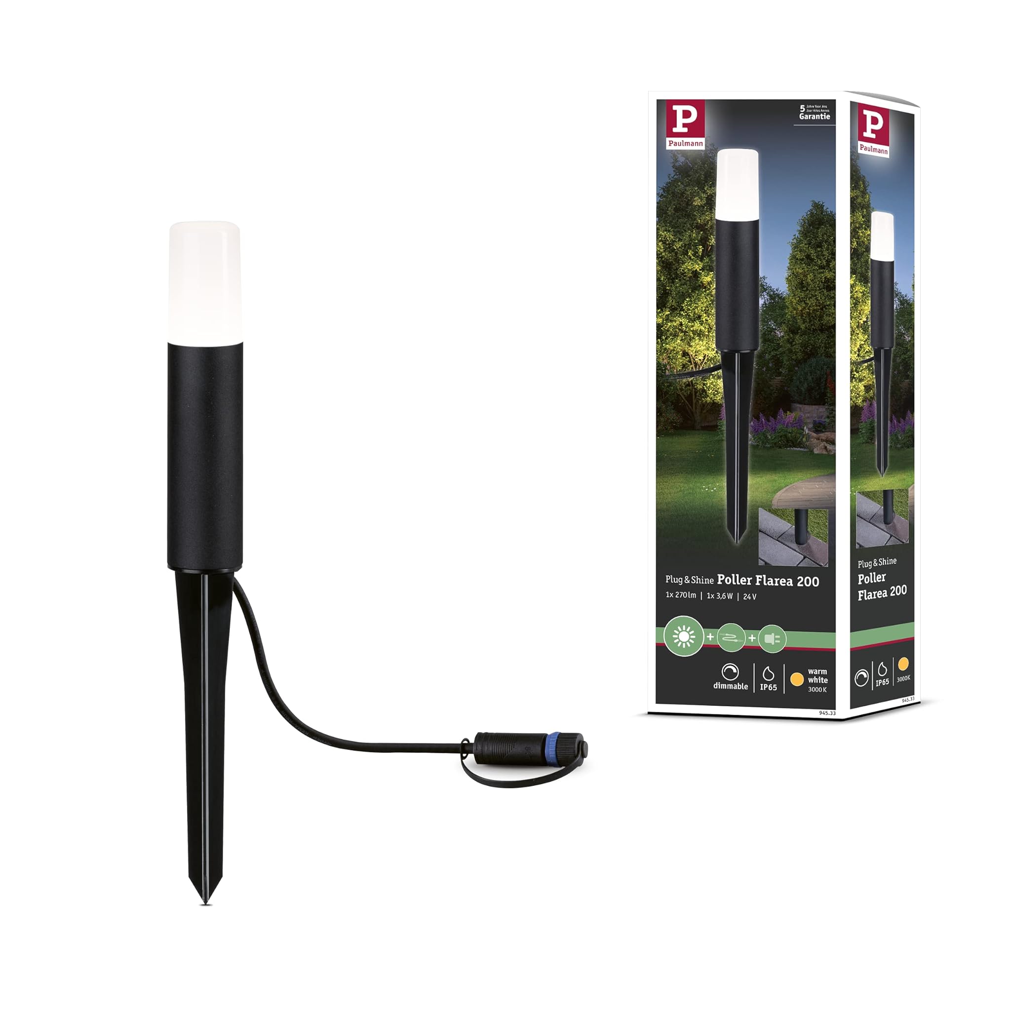 Paulmann 94533 Plug & Shine LED Flarea IP65 200mm Nero