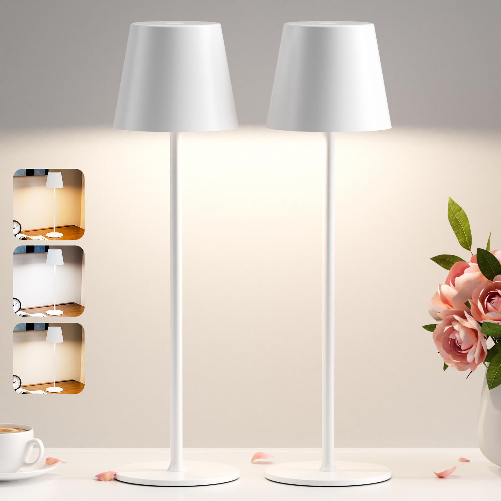 PreeOtti Lampada da Tavolo Senza Fili Touch, Bianco