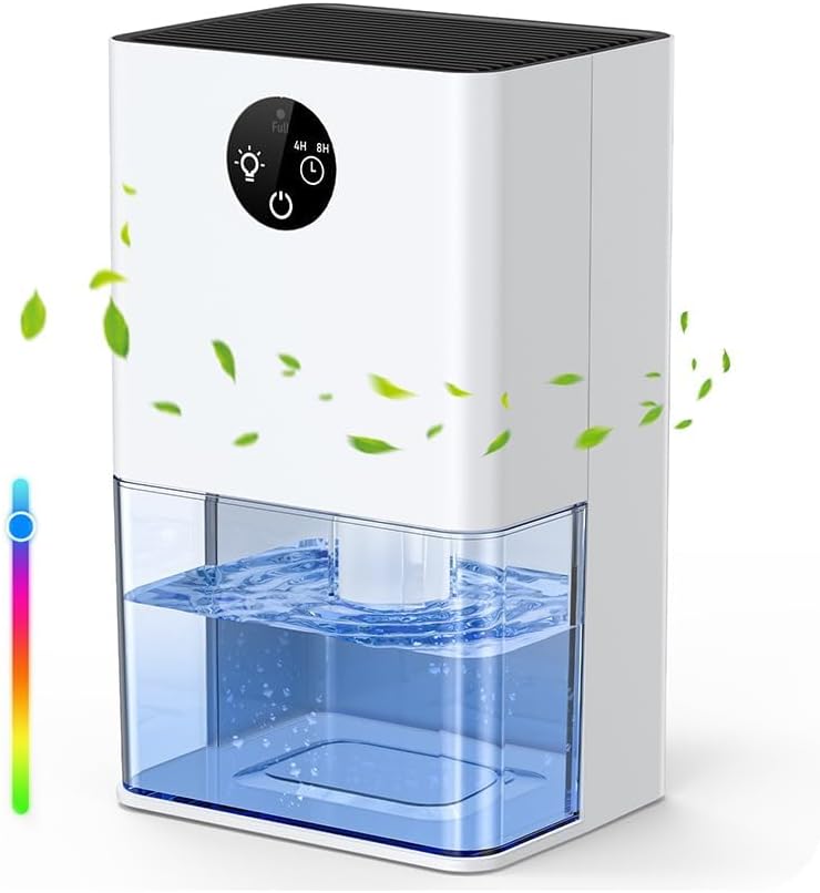 Deumidificatore 1800 ML, Deumidificatore Casa Muffa Piccolo a Basso Consumo 22,5 W, Timer 4/8 ore, Spegnimento e Sbrinamento Automatici, Lluce Ambientale per Camera da Letto, Guardaroba, Bagno - immagine 1