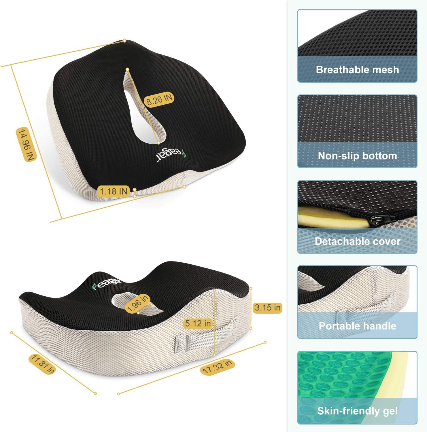 Gel Cuscino per Sedile Auto in Memory Foam - Nero - immagine 3