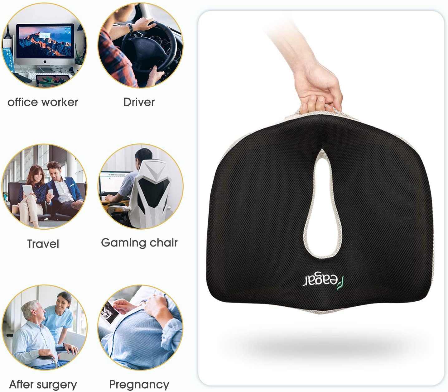 Gel Cuscino per Sedile Auto in Memory Foam - Nero - immagine 6