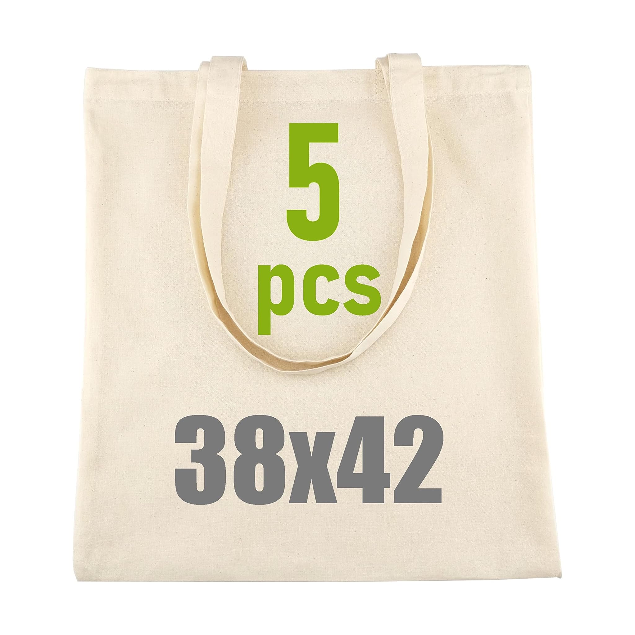 IDEA HOME Borsa di Tela Shopper Cotone Naturale 38x42cm 5 Pezzi