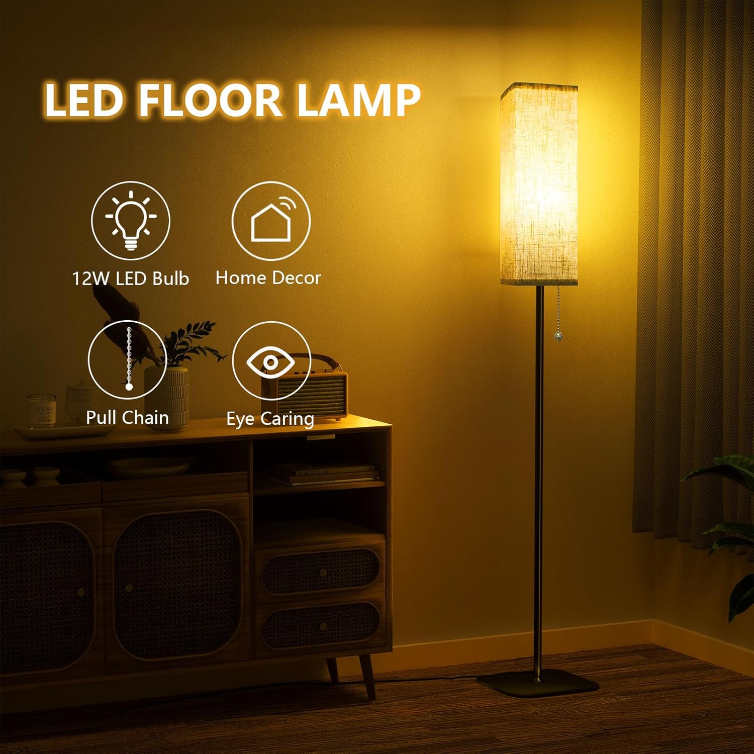 Lampada da Terra Moderna con Paralume in Lino 170cm - immagine 2