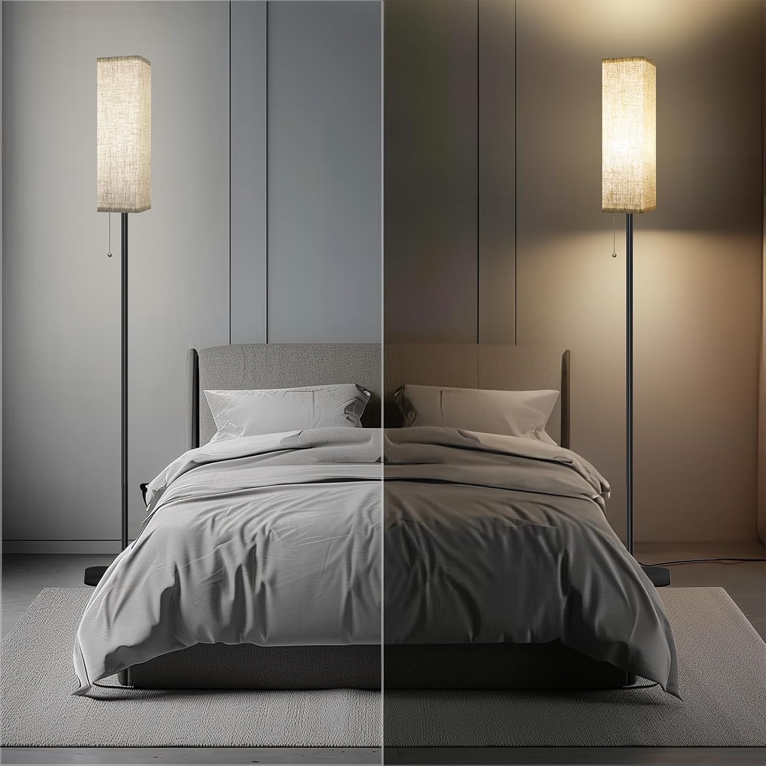 Lampada da Terra Moderna con Paralume in Lino 170cm - immagine 6