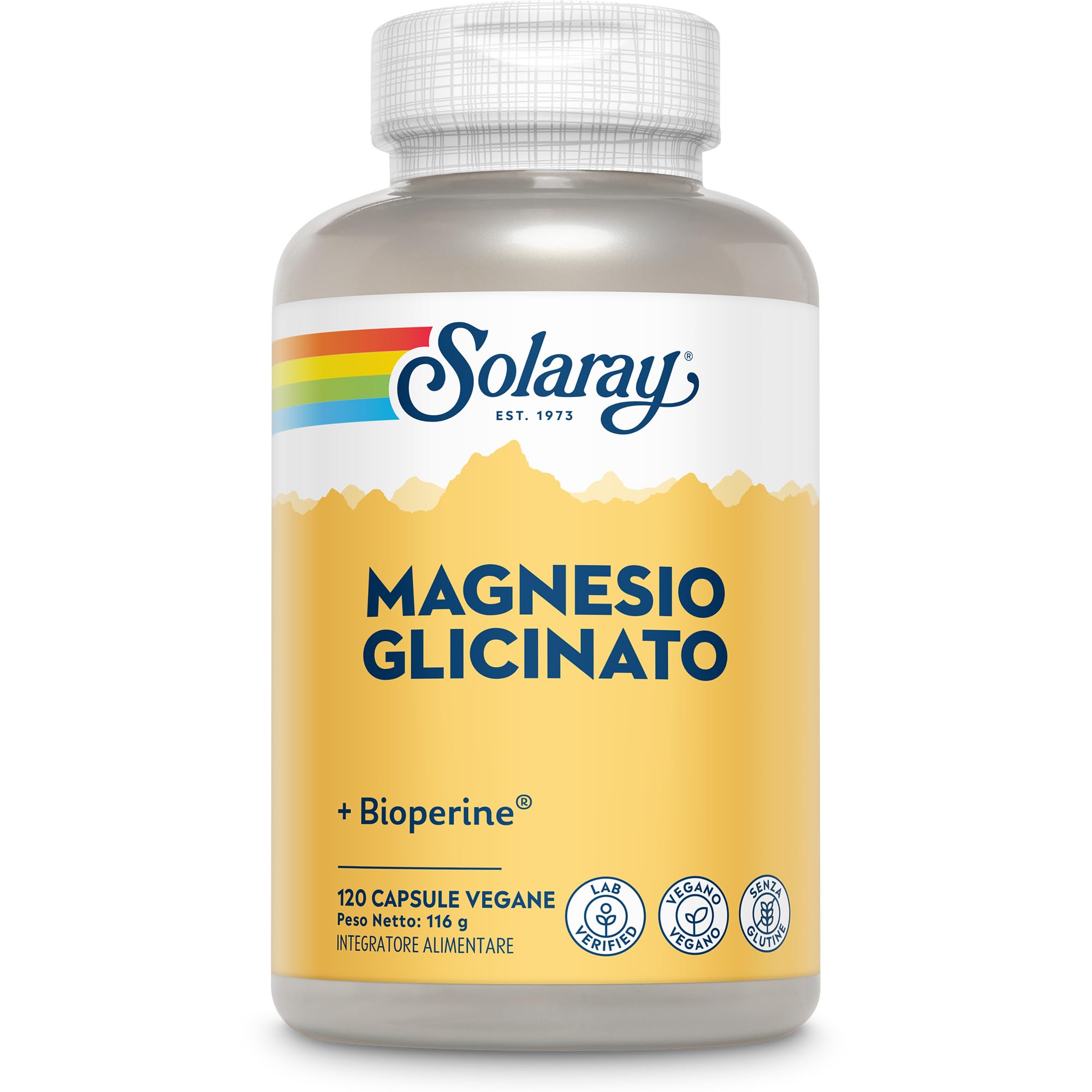 Solaray Magnesio Bisglicinato Chelato - 120 Capsule Vegane - 350mg di Mag Glicinato Elementare per Dose - Con Pepe Nero per un Migliore Assorbimento - Testato in Laboratorio