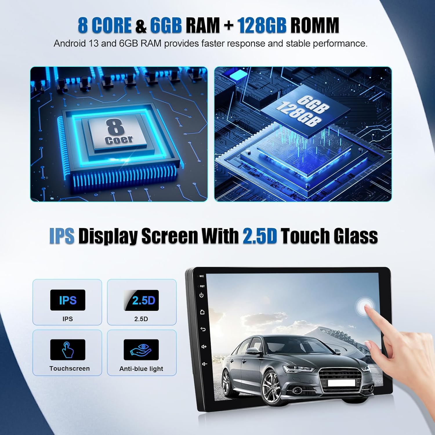Sixwin Autoradio Android 13 8 Core 6+128GB 9" HD - immagine 4