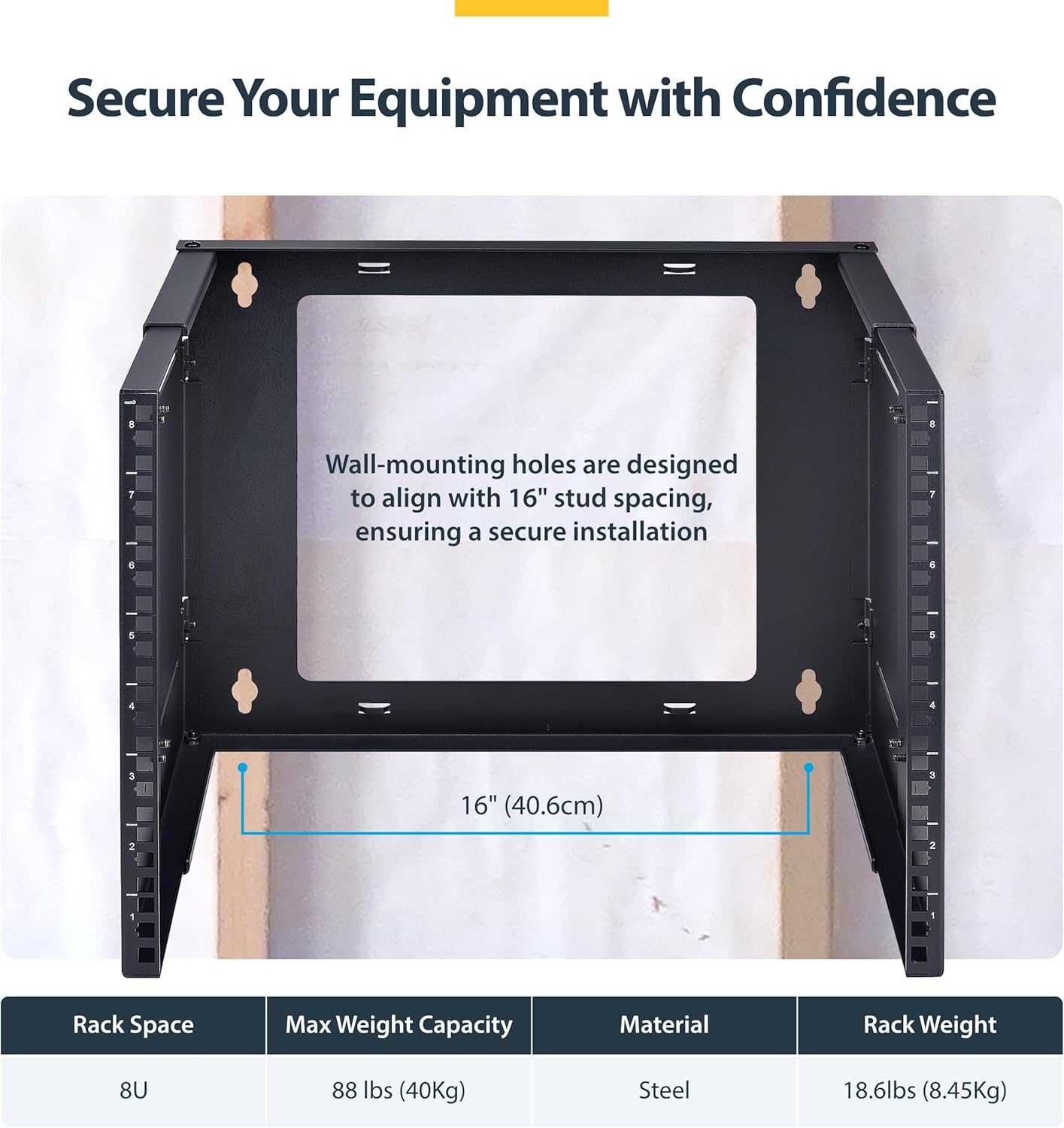 Startech.com Staffa Rack 19" 8U a Parete, Profondità Regolabile - immagine 4