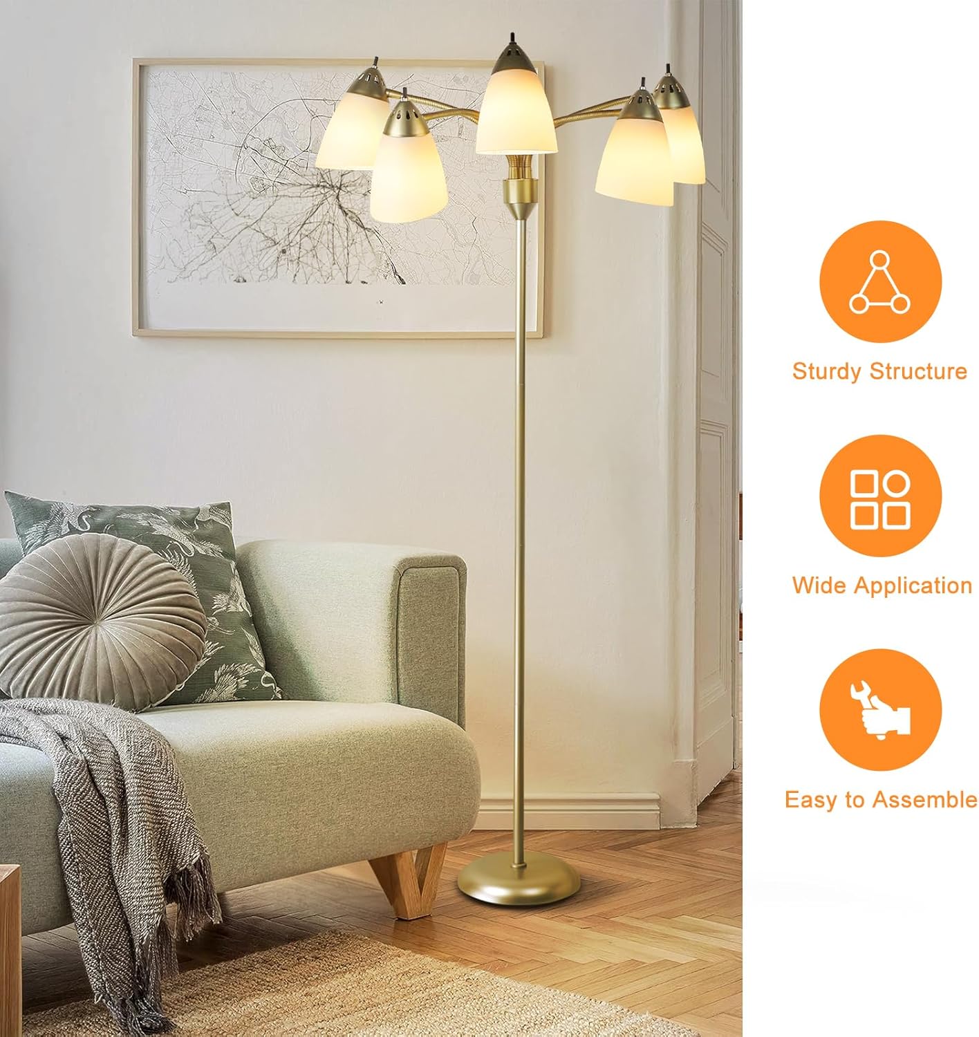 Depuley Lampada da Terra LED 5 Luci E27 Nera - immagine 2