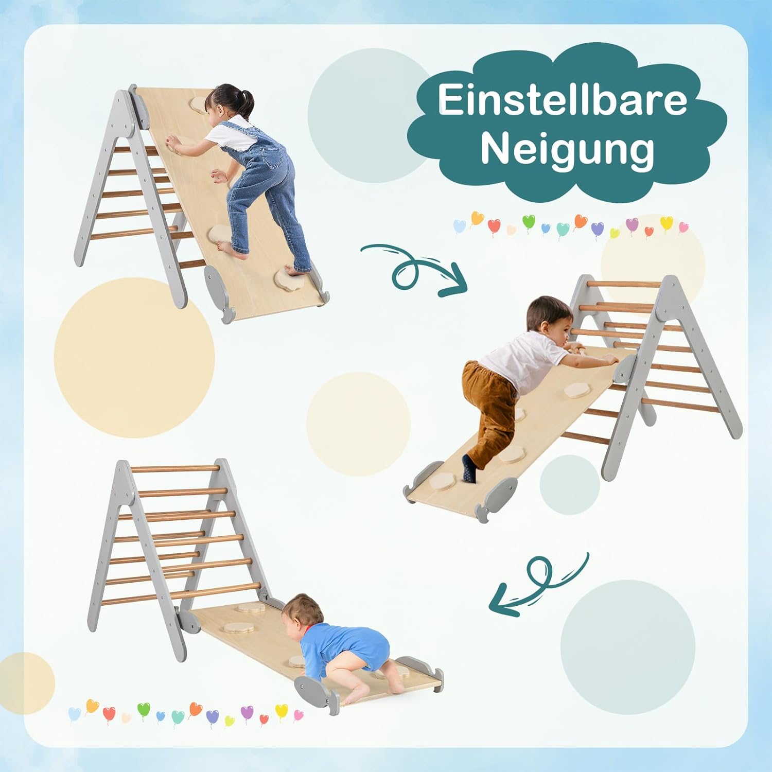 Costway Triangolo da Arrampicata con Scivolo, Grigio - immagine 3