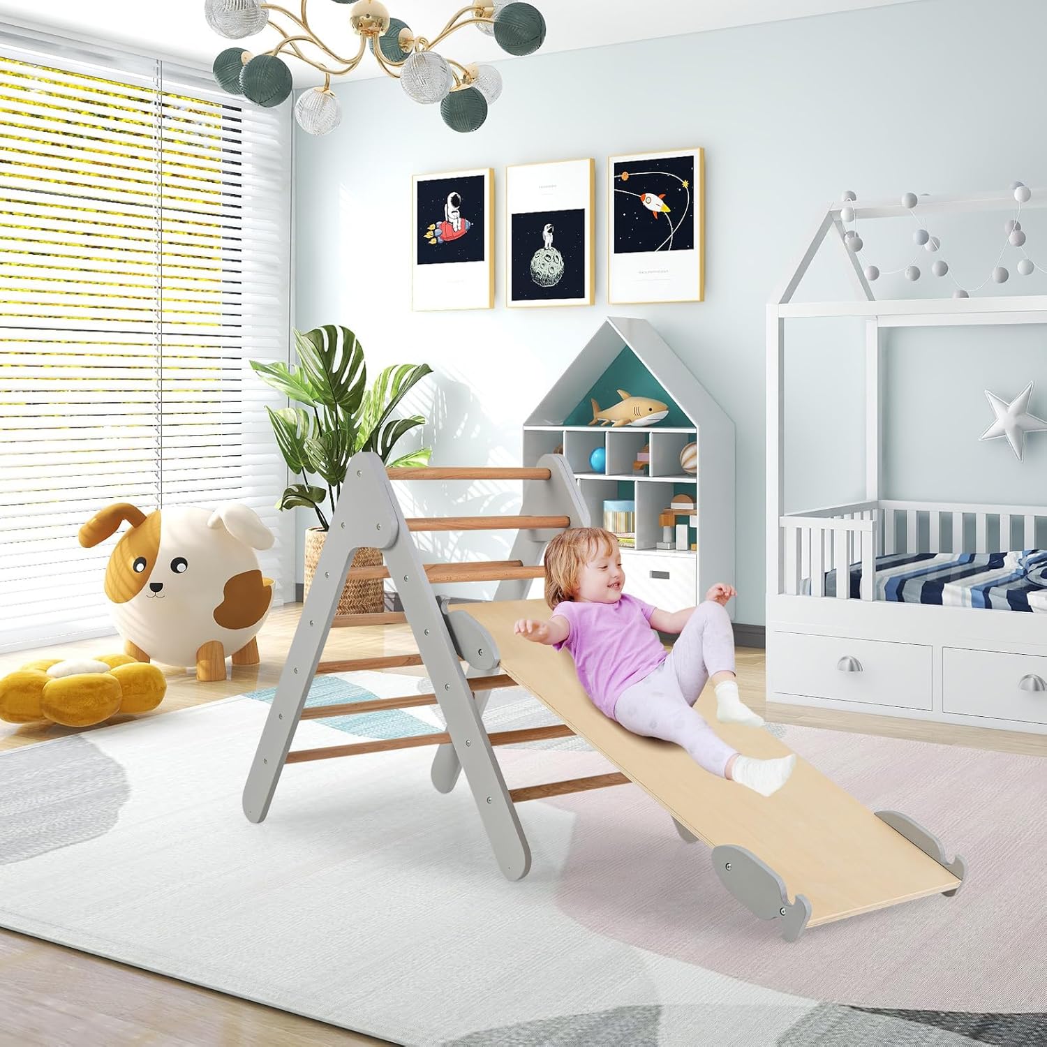 Costway Triangolo da Arrampicata con Scivolo, Grigio - immagine 8