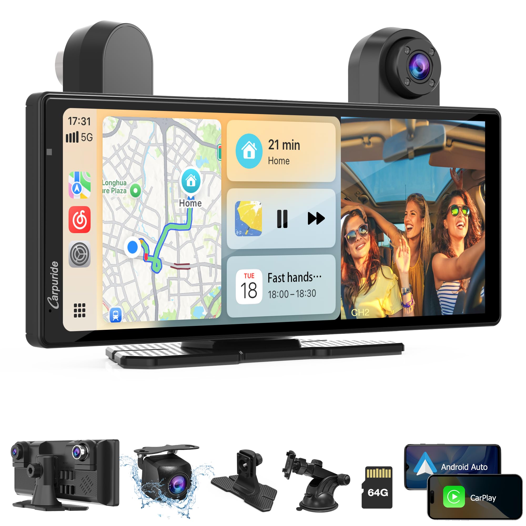 Carpuride W903S CarPlay Android Auto Portatile con Dashcam