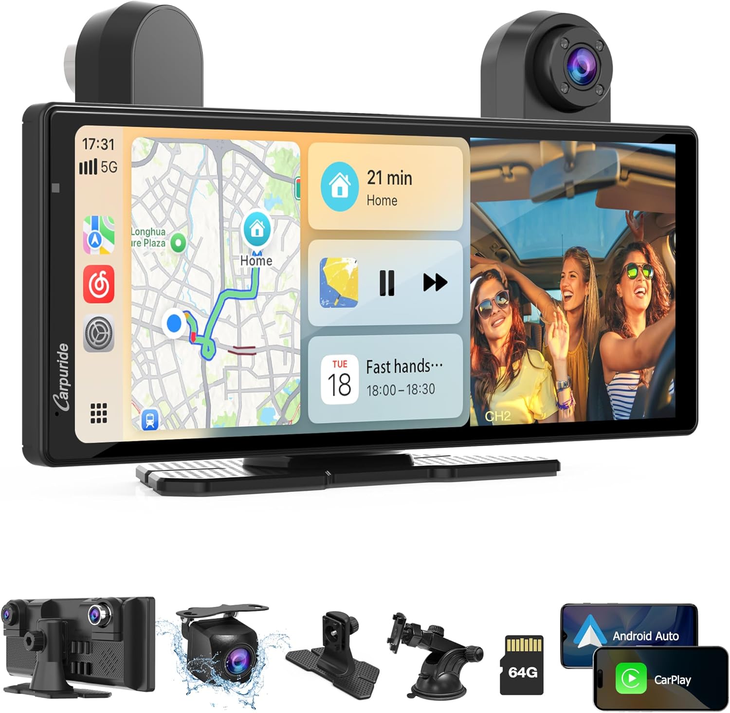 Carpuride W903S CarPlay Android Auto Portatile con Dashcam - immagine 1