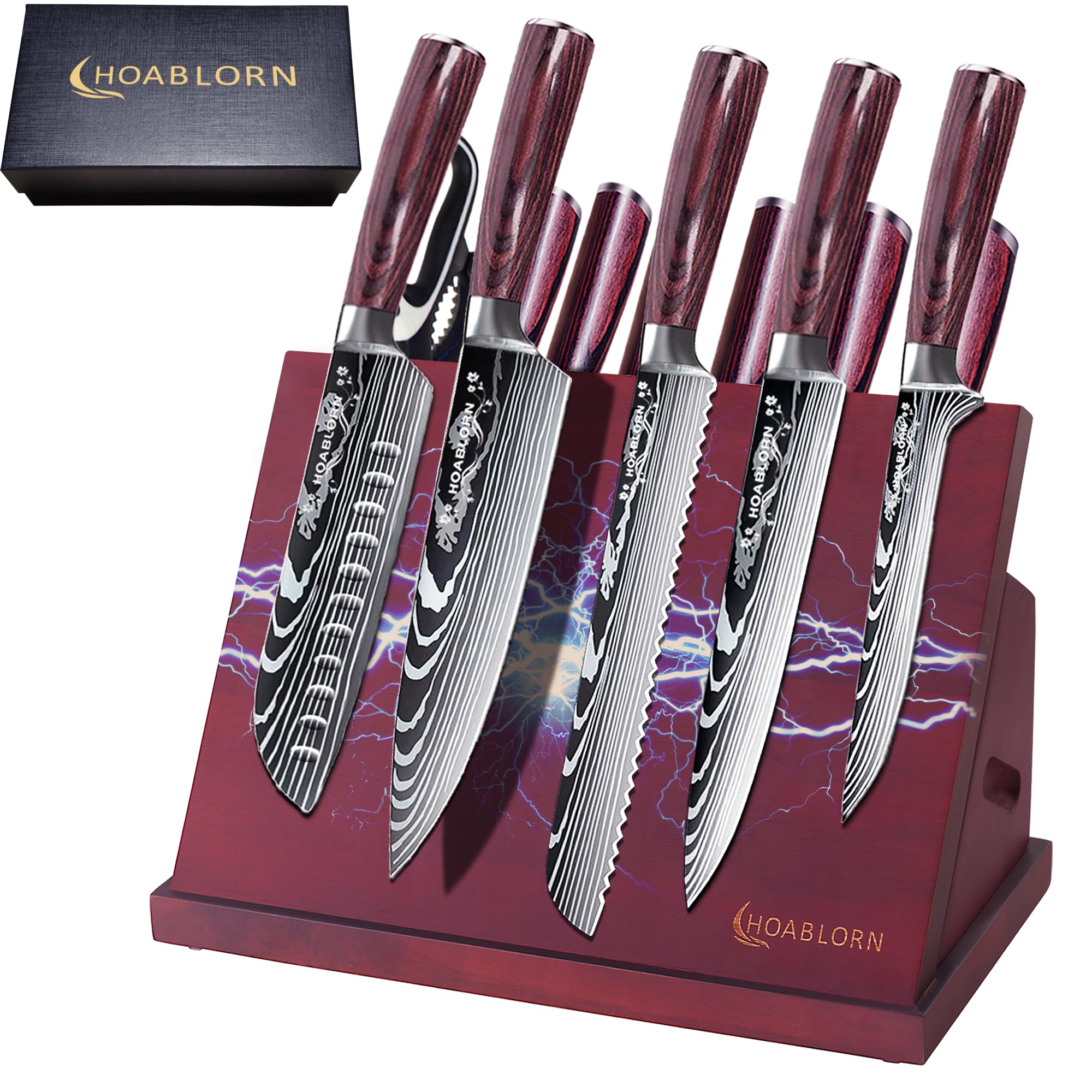 Chefhoablorn Set di Coltelli Damasco 15 Pezzi