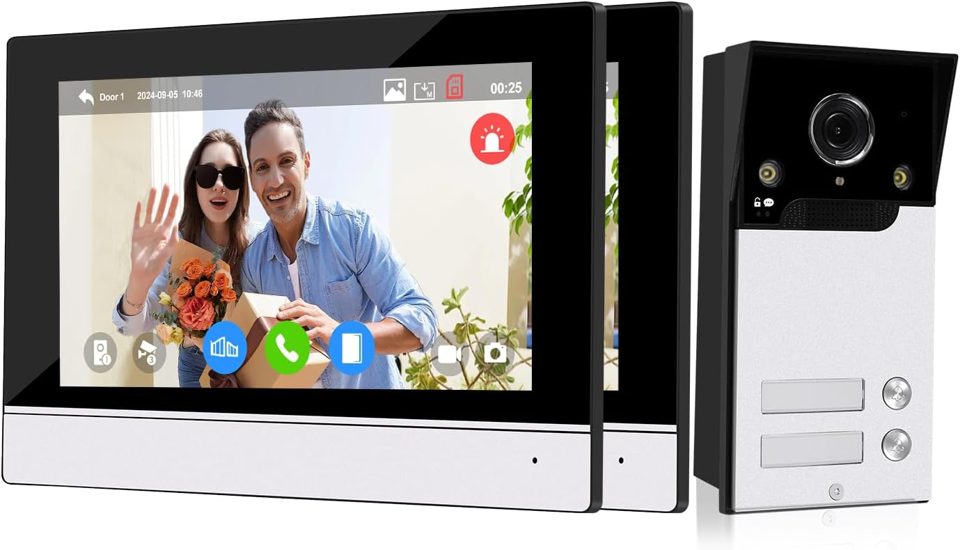 Tuya Videocitofono WiFi 4 Fili Kit Smart 7'' Monitor Touchscreen - immagine 1