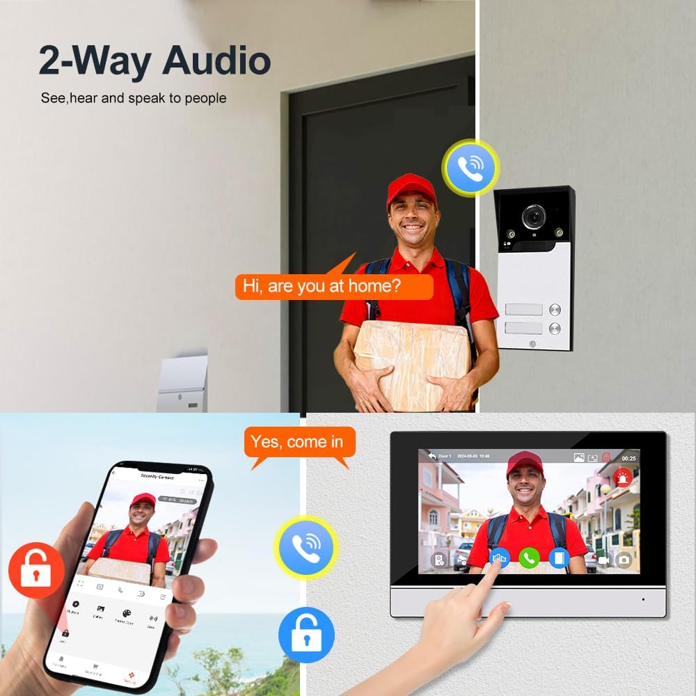 Tuya Videocitofono WiFi 4 Fili Kit Smart 7'' Monitor Touchscreen - immagine 4