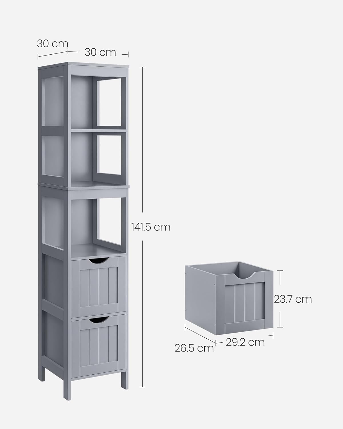 Vasagle Mobile da Bagno con 2 Cassetti e 3 Ripiani, Grigio - immagine 3