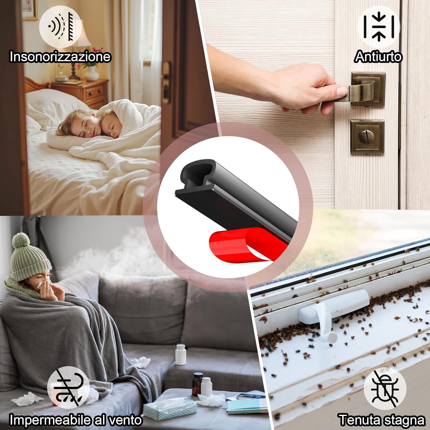 Guarnizione Adesiva per Finestre e Porte 12m, Nero - immagine 6